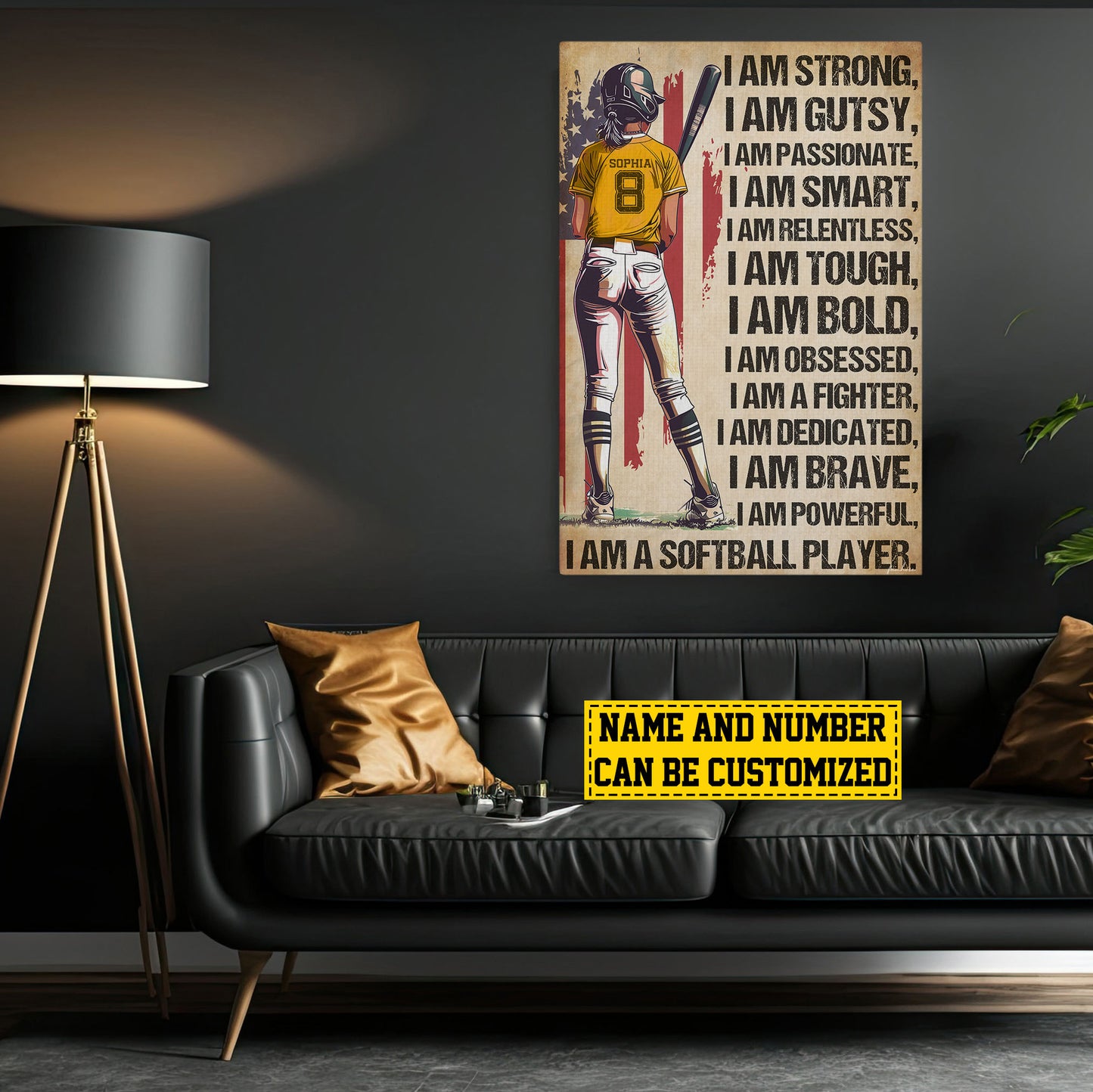 I Am A Softball Player, Personalized Softball Girl Canvas Painting, Sports Quotes Wall Art Decor, Poster Gift For Softball Lovers, Softball Girls