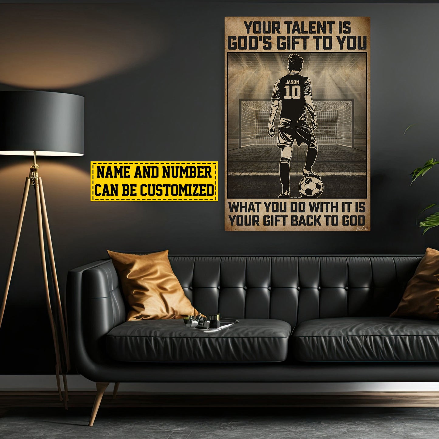 Personalized Motivational Soccer Canvas Painting, Your Talent Is God's Gift To You, Sports Quotes Wall Art Decor, Poster Gift For Soccer Lovers, Soccer Boys