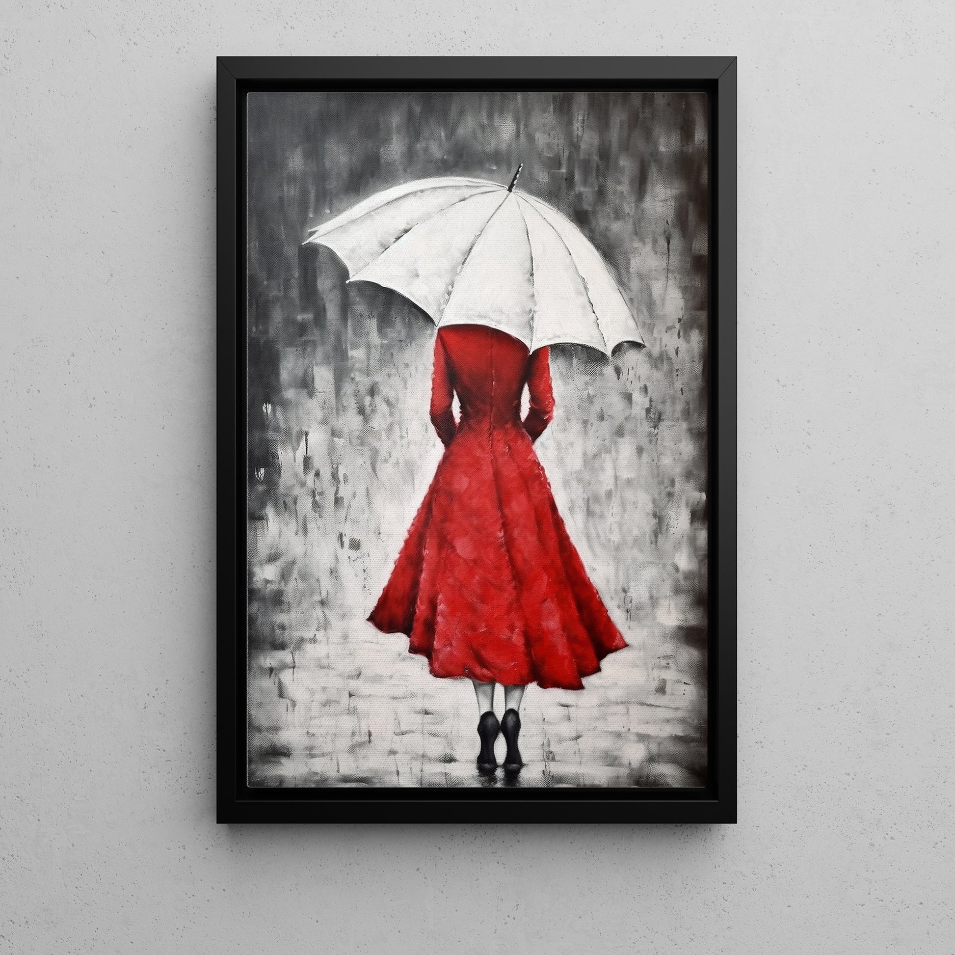 Woman In A Red Dress , Modern Woman Canvas Painting, Elegance In The Rain Wall Art Decor, Poster Gift For Woman Woman In A Red Dress , Modern Woman Canvas Painting, Elegance In The Rain Wall Art Decor, Poster Gift For Woman
