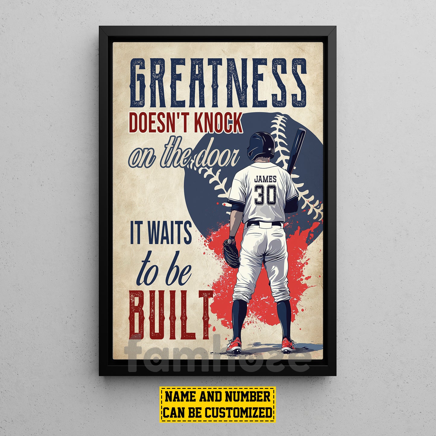 Motivational Personalized Baseball Man Canvas Painting, Greatness Doesn't Knock On The Door Sport Wall Art Decor, Poster Gift For Baseball Lovers