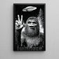 Funny Bigfoot UFO Illustration Canvas Painting, Sasquatch Alien Encounter Wall Art Decor, Poster Gift For Bigfoot Lover