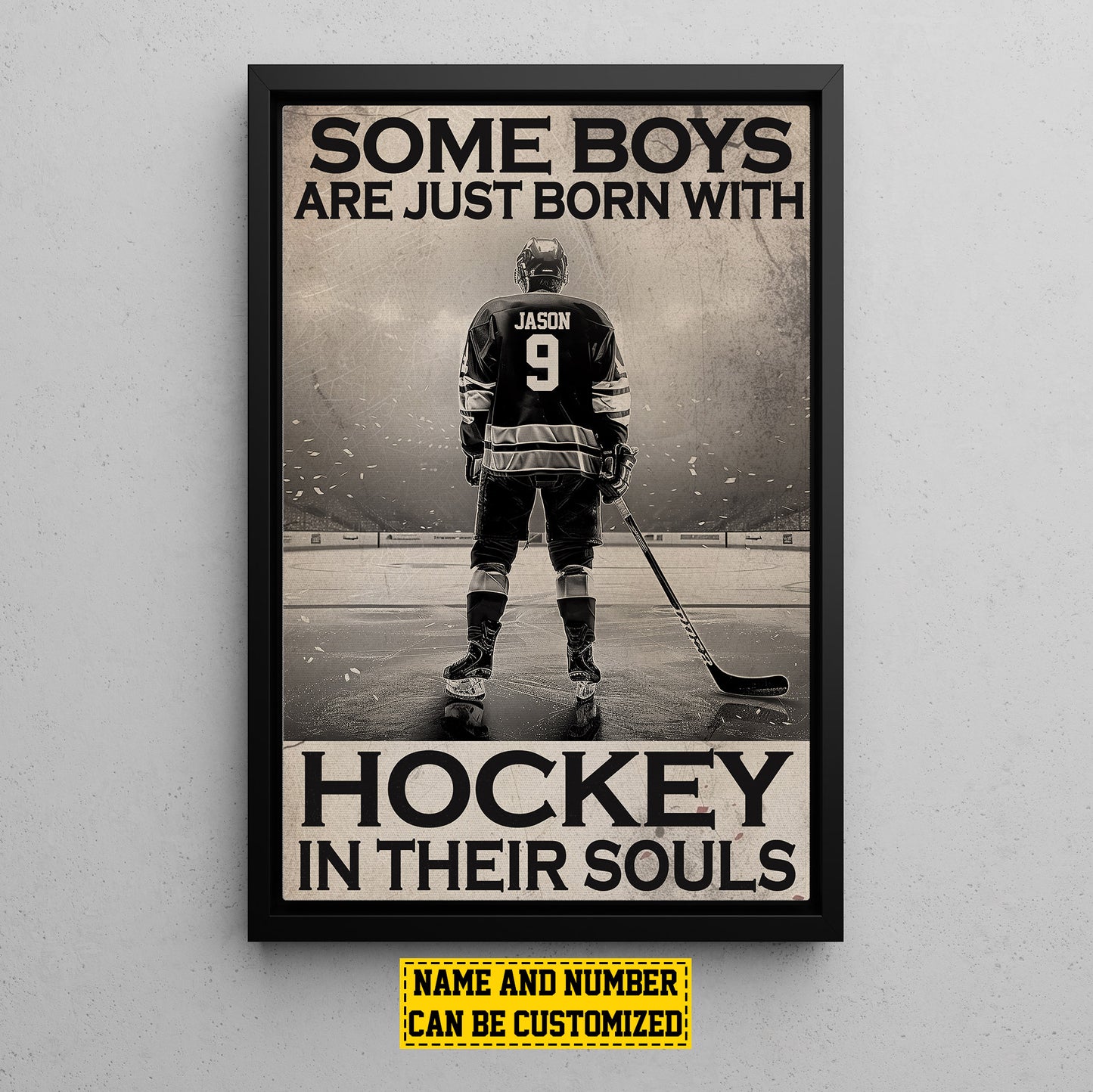 Personalized Hockey Canvas Painting, Sports Quotes Wall Art Decor, Some Boys Are Just Born With Poster Gift For Hockey Lovers, Hockey Boys