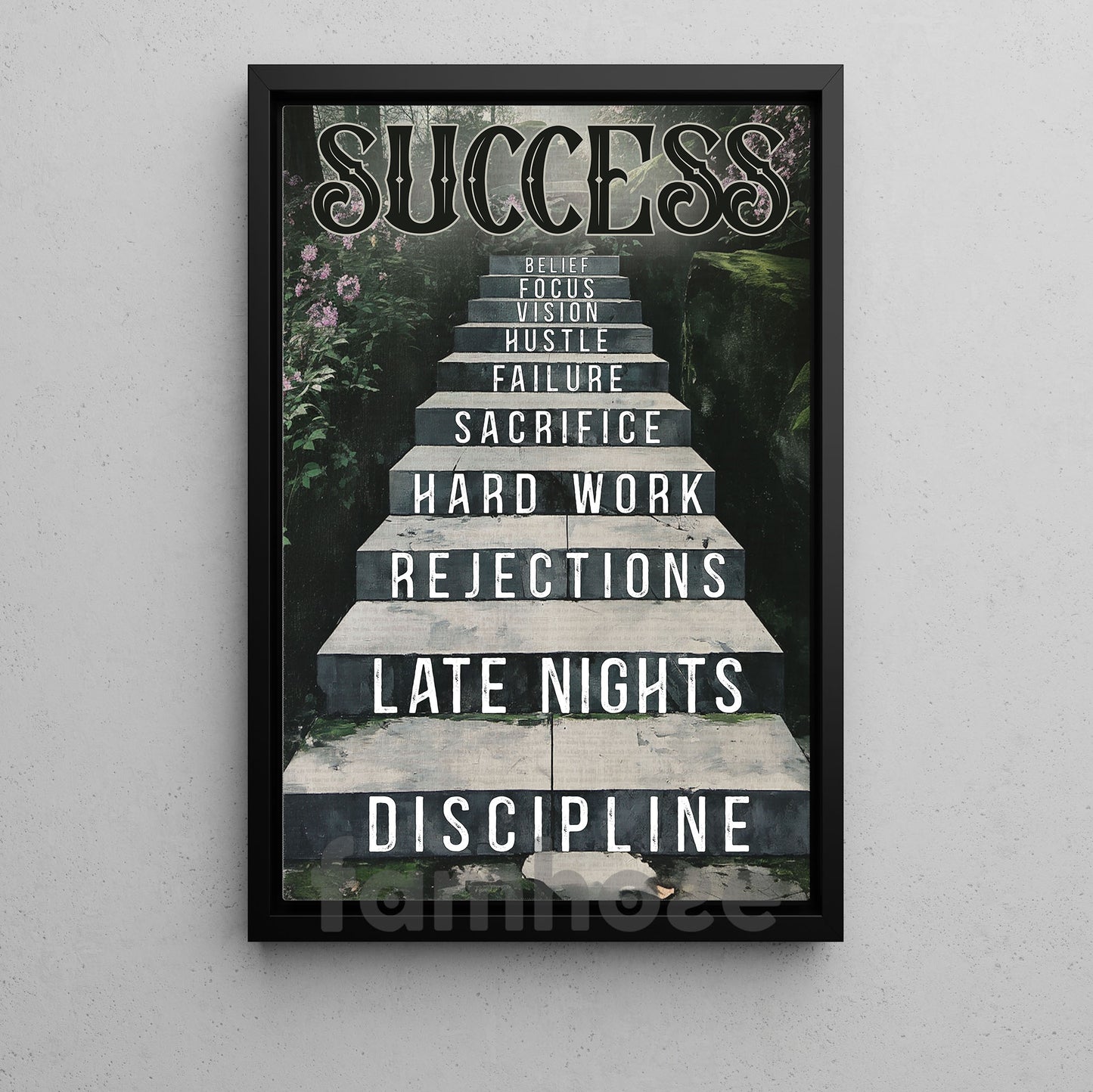 Motivational Quote Canvas Painting, Success Is Built One Step At A Time Wall Art Decor, Poster Gift To Decor House Or Office