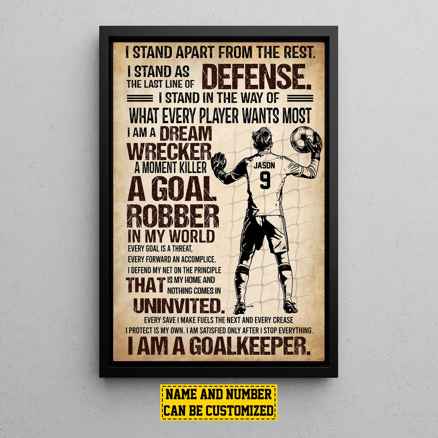 Personalized Motivational Soccer Boy Canvas Painting, I Am A Goalkeeper, Sports Quotes Wall Art Decor, Poster Gift For Soccer Lovers