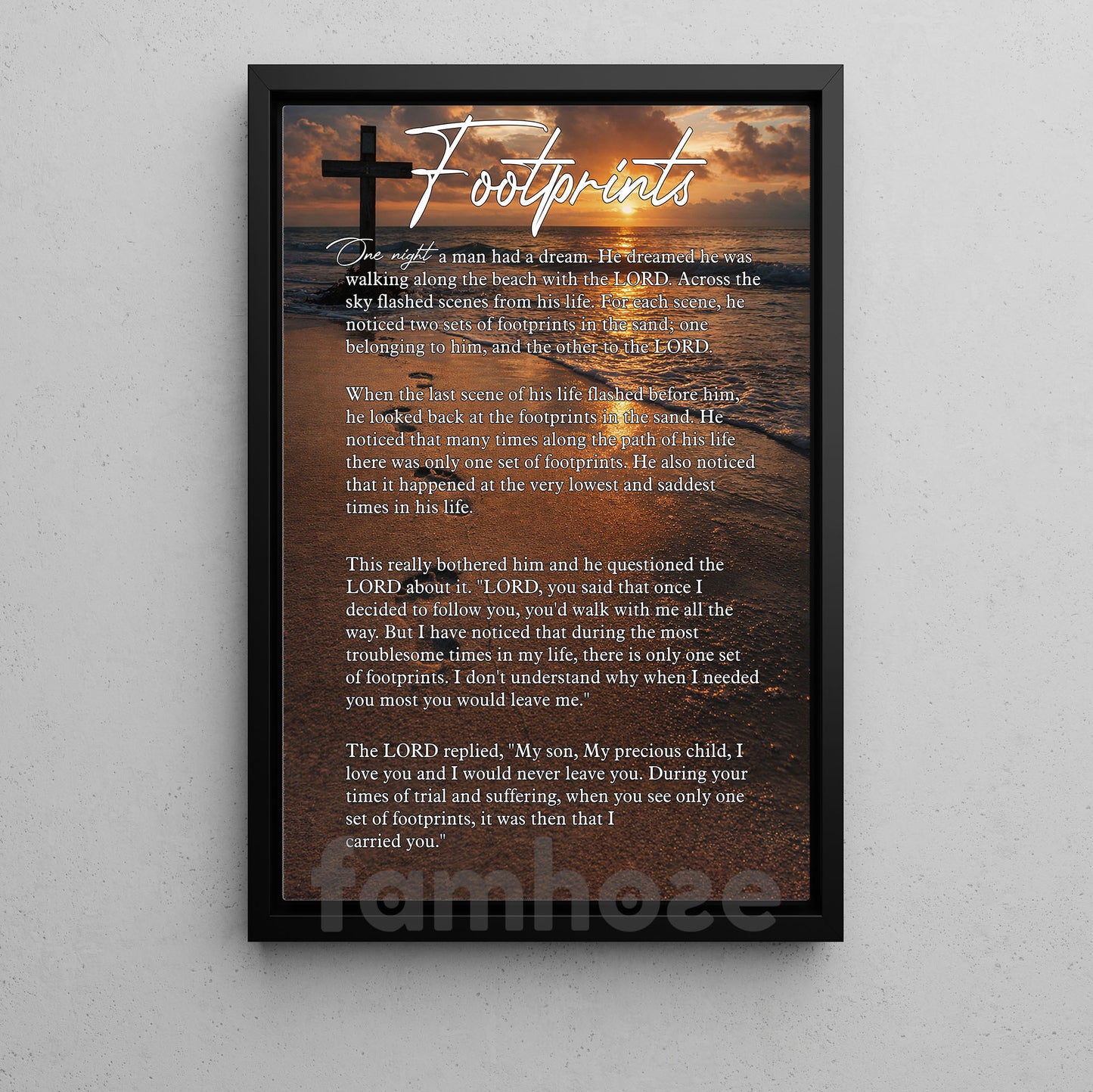 Jesus Quote Canvas Painting, Footprints On The Beach With God Wall Art Decor, Poster Gift For Christians