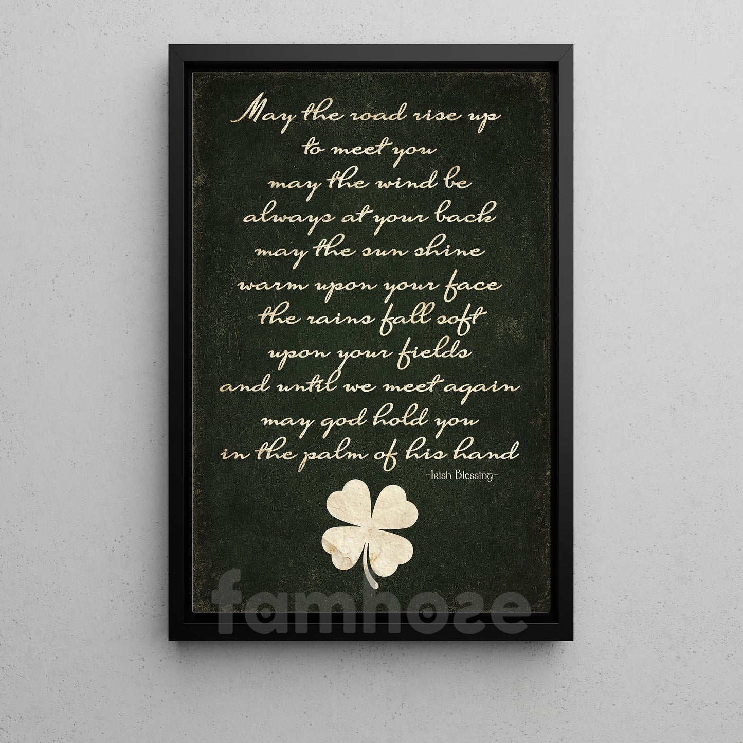 Four-Leaf Clover Quote Canvas Painting, May The Road Rise Up To Meet You Wall Art Decor, Shamrock Poster St Patrick's Day Gift For Irish Lover