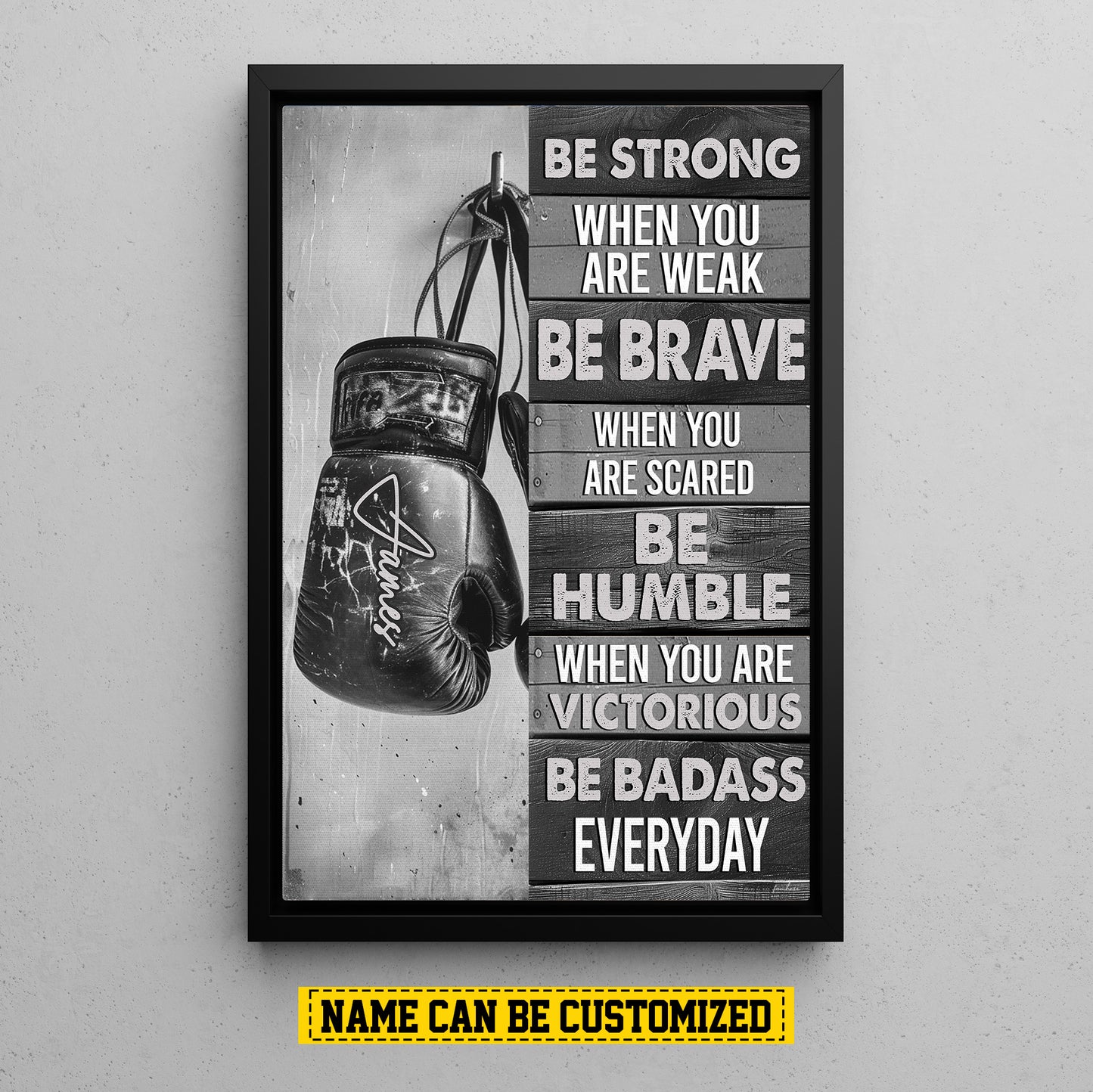 Personalized Boxing Canvas Painting, Be Strong Brave humble Badass, Sports Quotes Wall Art Decor, Poster Gift For Boxing Lovers