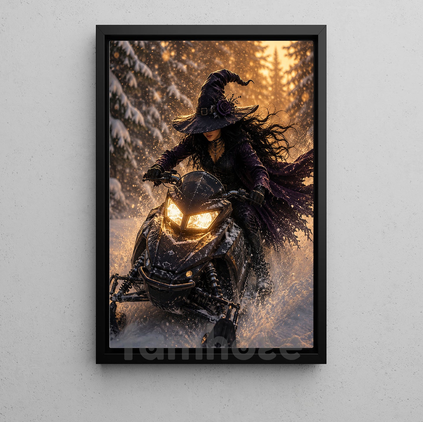 Halloween Snowmobile Witch Canvas Painting, Who Needs a Broom Wall Art Decor, Spooky Season Poster Gift For Snowmobiling Lover