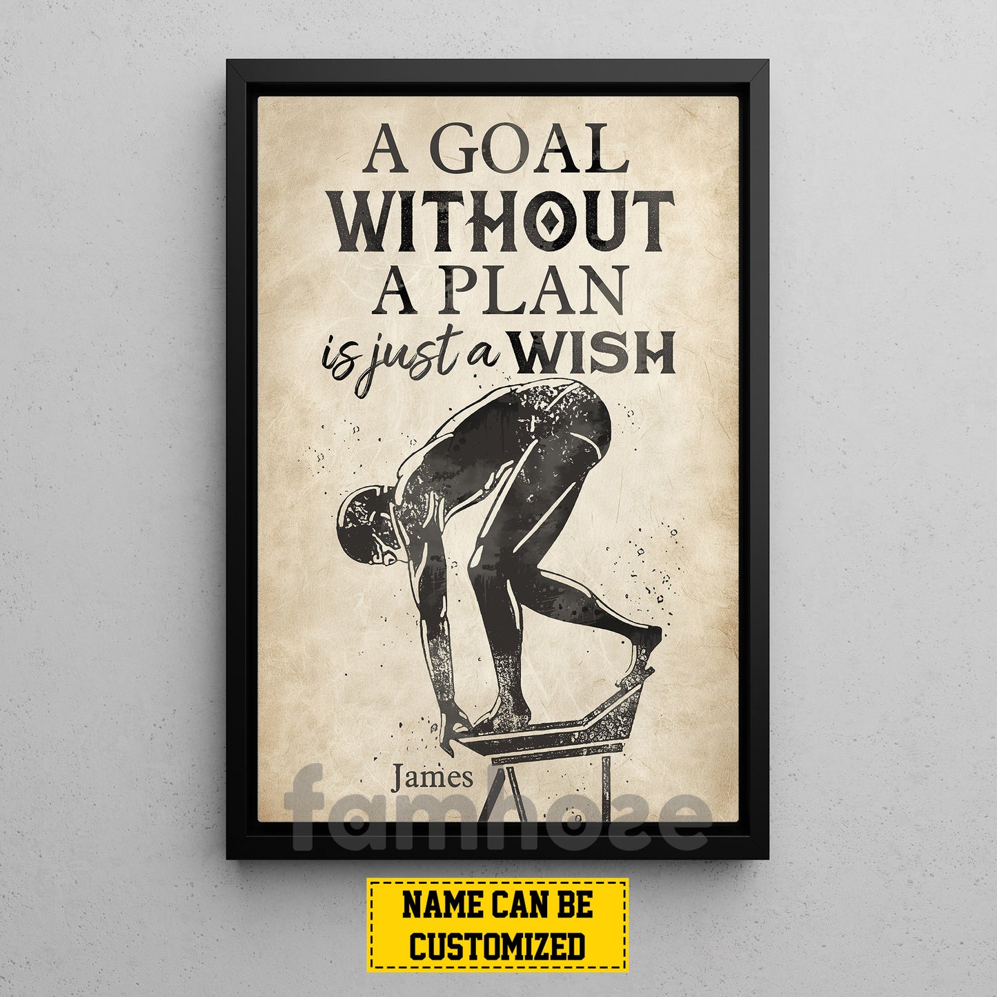 Motivational Personalized Swimming Canvas Painting, A Goal Without A Plan Is Just A Wish Sport Wall Art Decor, Poster Gift For Swimming Lovers