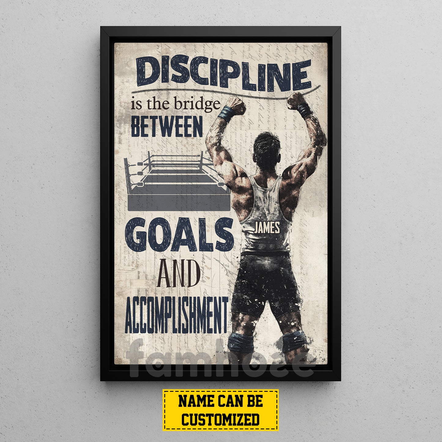 Motivational Personalized Wrestling Man Canvas Painting, Goals And Accomplishment Wall Art Decor, Poster Gift For Wrestler