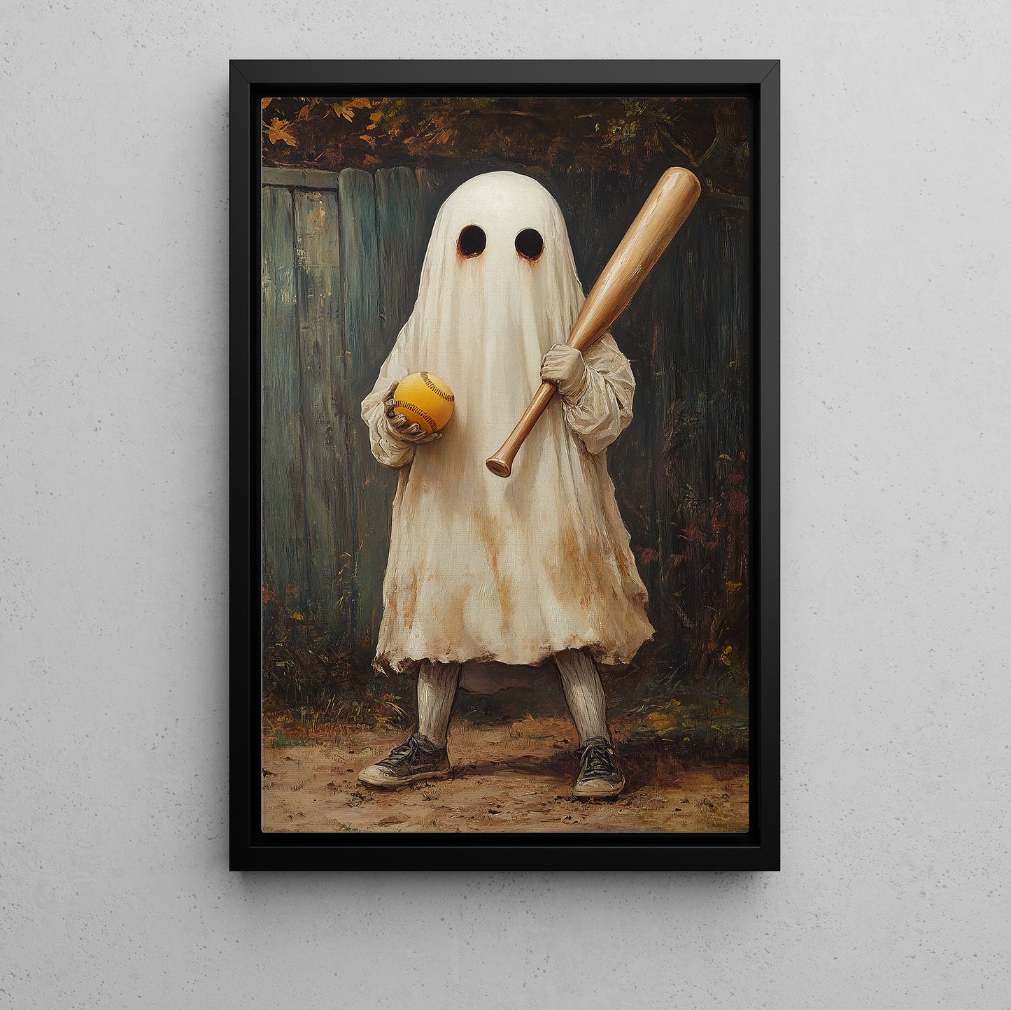 Ghostly Batter Canvas Painting, Spooky Season Wall Art Decor, Halloween Poster Gift For Ghost Lovers