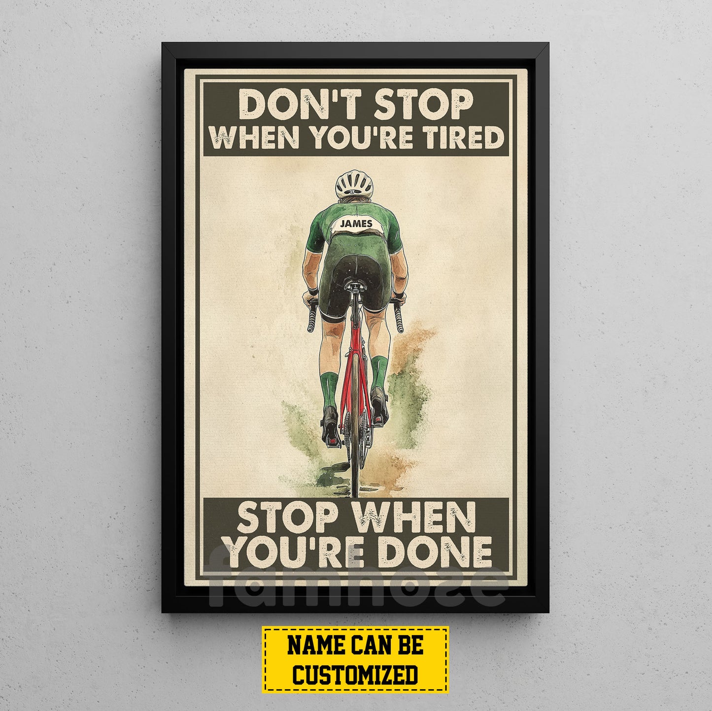 Motivational Personalized Cycling Man Canvas Painting, Don't Stop When You're Tired Wall Art Decor, Poster Gift For Cycling Lovers