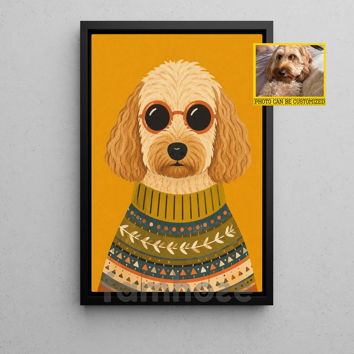 Personalized Modern Pet Illustration Canvas Painting, Dog Portrait Wall Art Decor, Poster Gift For Dog Lover
