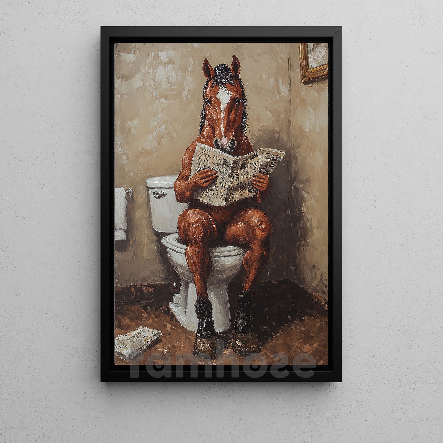 Funny Horse Toilet Canvas Painting, Horse Knows How To Use Toilet Bathroom Wall Art Decor, Restroom Poster Gift For Horse Lovers