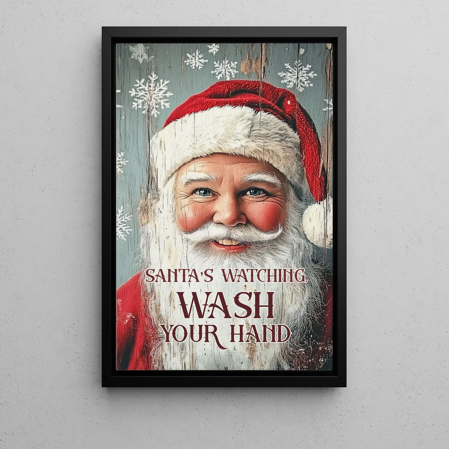 Funny Christmas Canvas Painting, Santa's Watching Wash Your Hand Wall Art Decor, Xmas Poster Gift