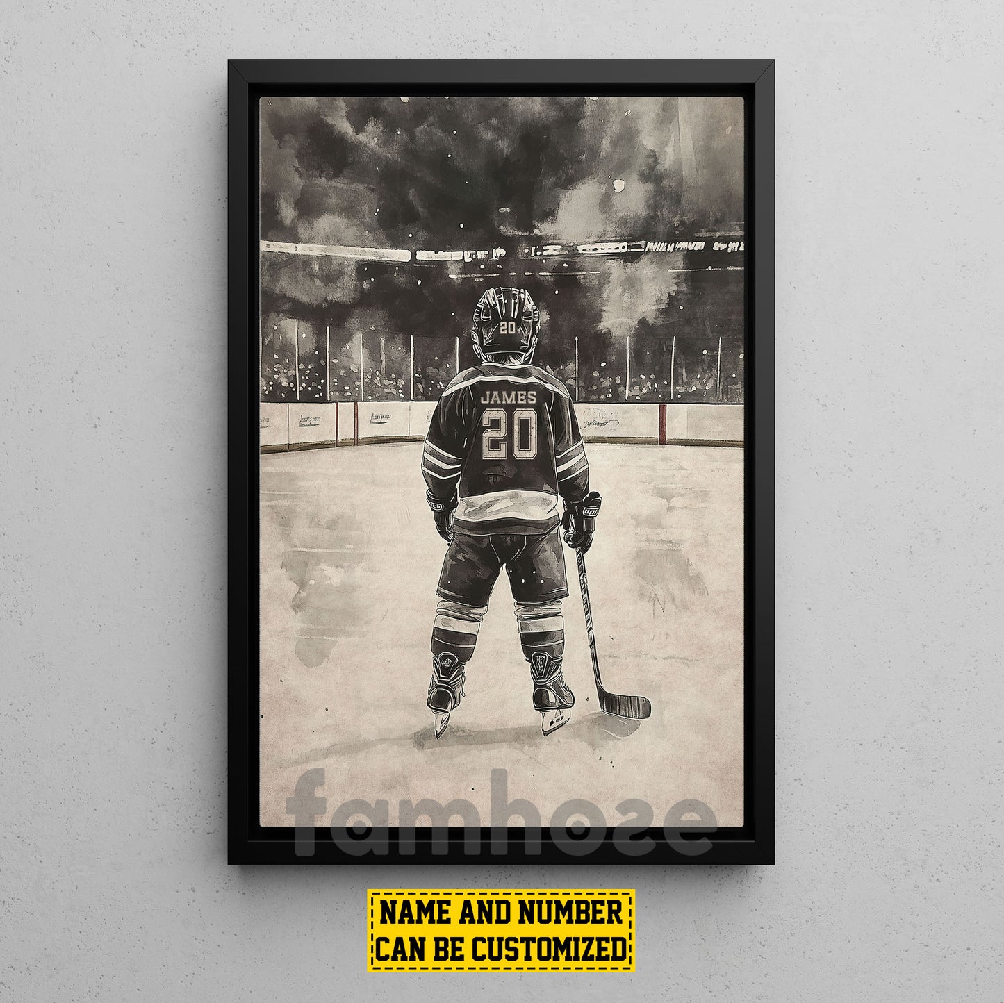 Personalized Hockey Kid Boy Canvas Painting, Hockey Player On Ice Wall Art Decor, Poster Gift For Hockey Lovers