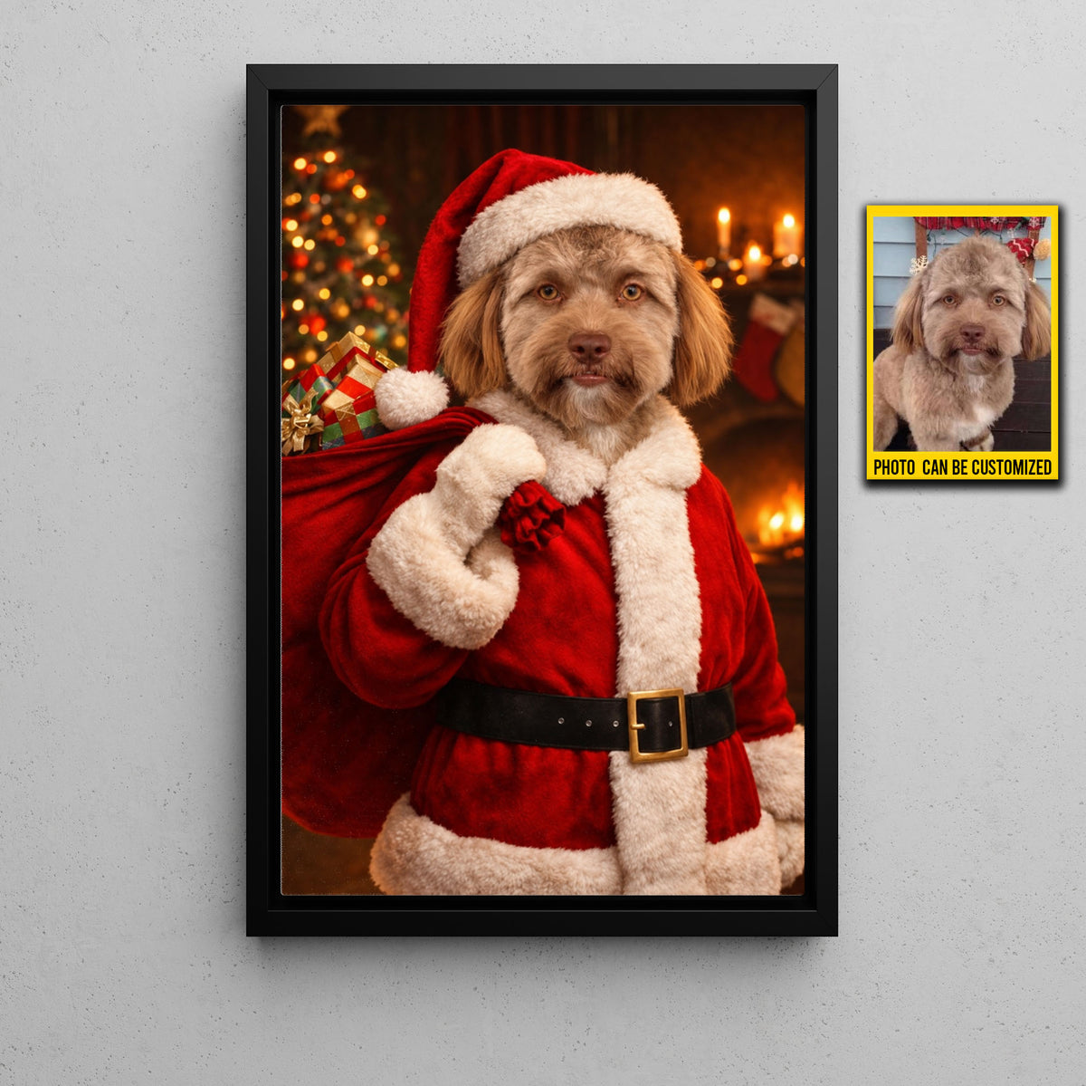 Personalized Christmas Dog Canvas Wall Art, Dog Santa Claus Christmas Pet Portrait Wall Art Decor, Xmas Poster Gift For Dog Lover