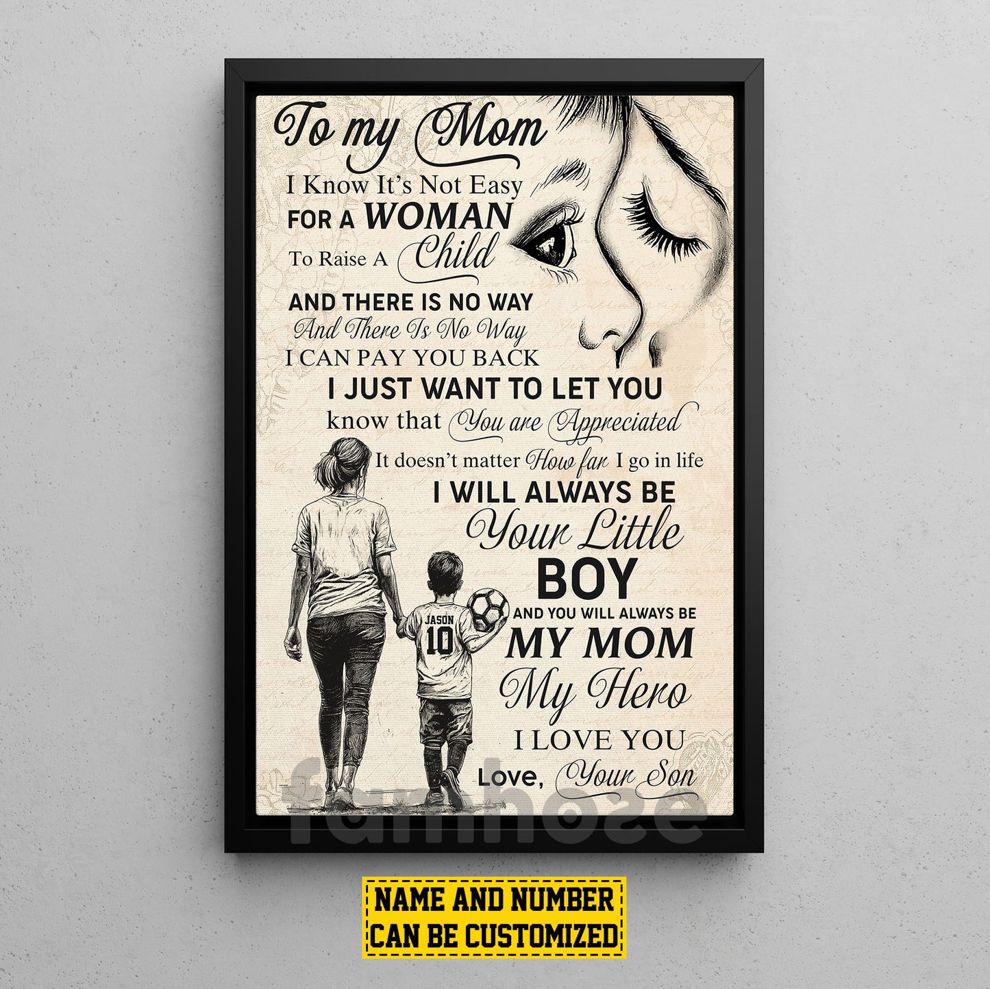 Personalized Soccer Mom Son Canvas Painting, To My Mom I Know It's Not Easy Sport Wall Art Decor, Poster Mother's Day Gift For Mom From Soccer Boy