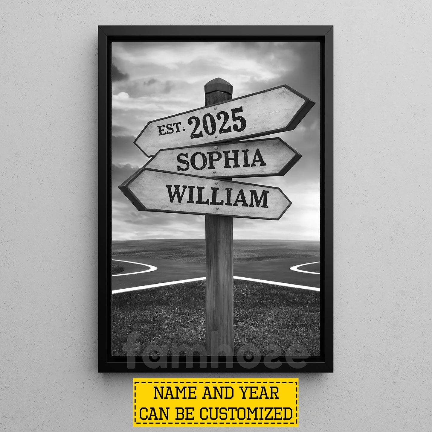 Personalized Couple Canvas Painting, Couple Direction Sign Wall Art Decor, Anniversary Poster Gift For Couple