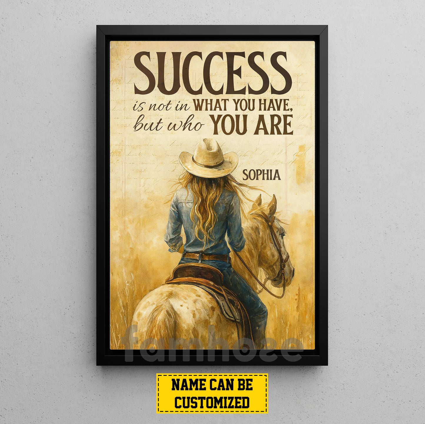 Motivational Personalized Cowgirl Canvas Painting, Success Is Not In What You Have Inspirational Quotes Wall Art Decor, Poster Gift For Cowgirl