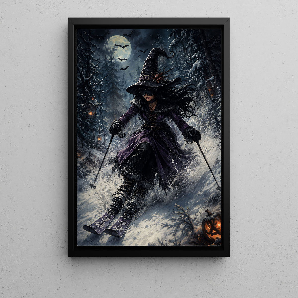 Halloween Skiing Witch Canvas Painting, Witches Don’t Need Broomsticks Wall Art Decor, Spooky Season Poster Gift For Skiing Lover