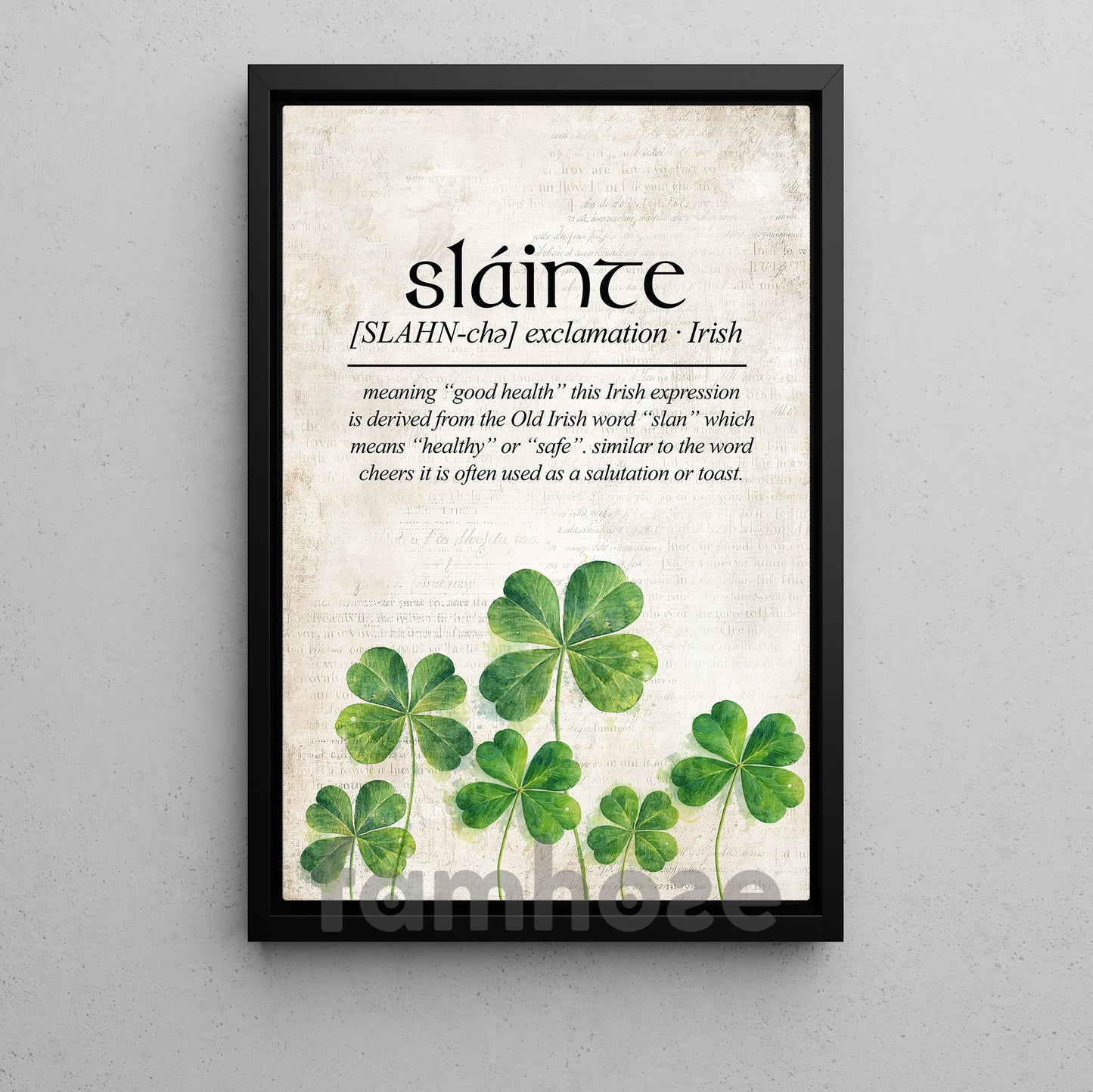 Four-Leaf Clover Canvas Painting, Sláinte Wall Art Decor, Shamrock Poster St Patrick's Day Gift For Irish Lover