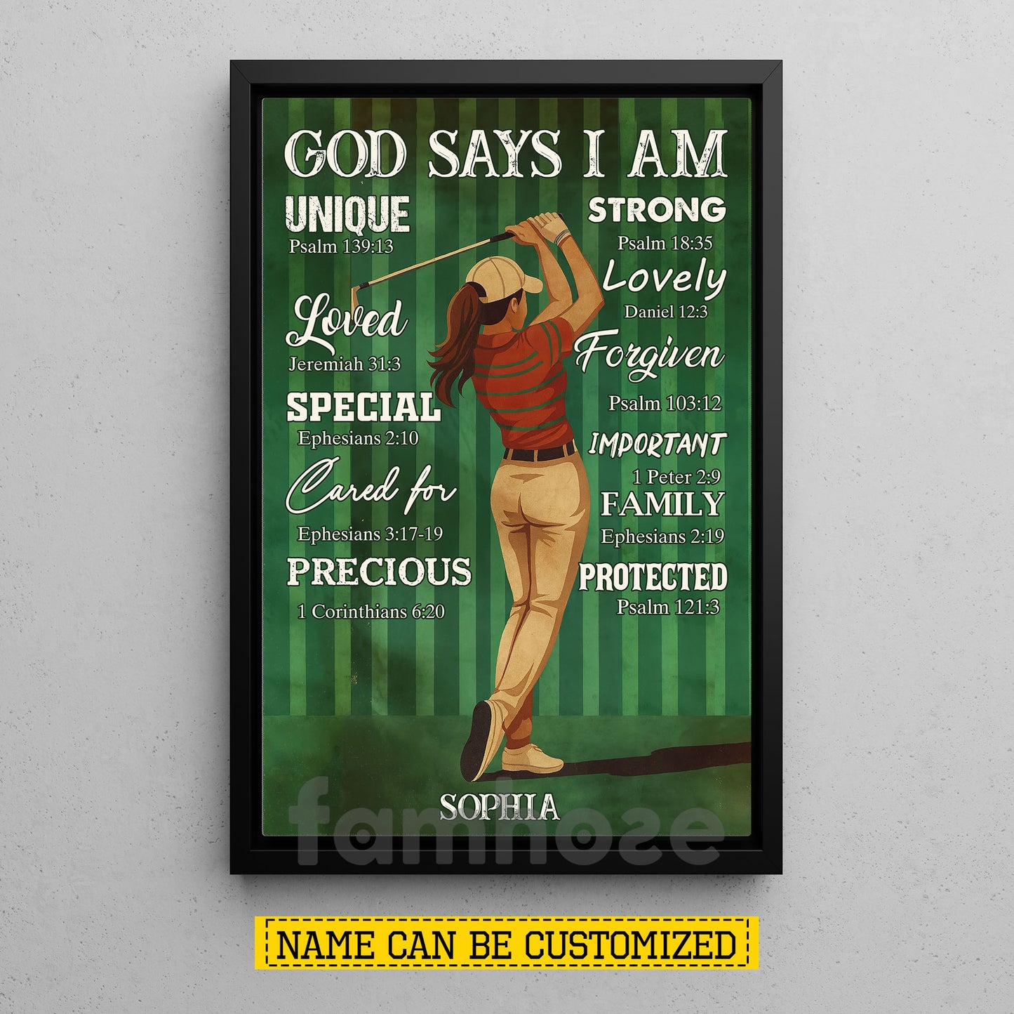 Personalized Golf Girl Canvas Painting, God Says I Am Sport Wall Art Decor, Poster Gift For Golf Lover