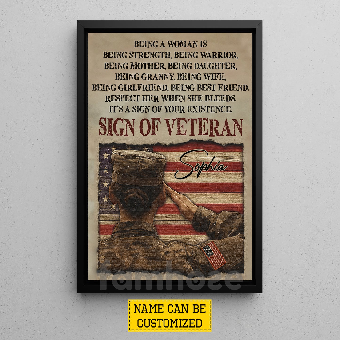 Personalized Veterans Women Canvas Painting, Sign Of Veteran Wall Art Decor, Poster Gift For Women Former Soldiers
