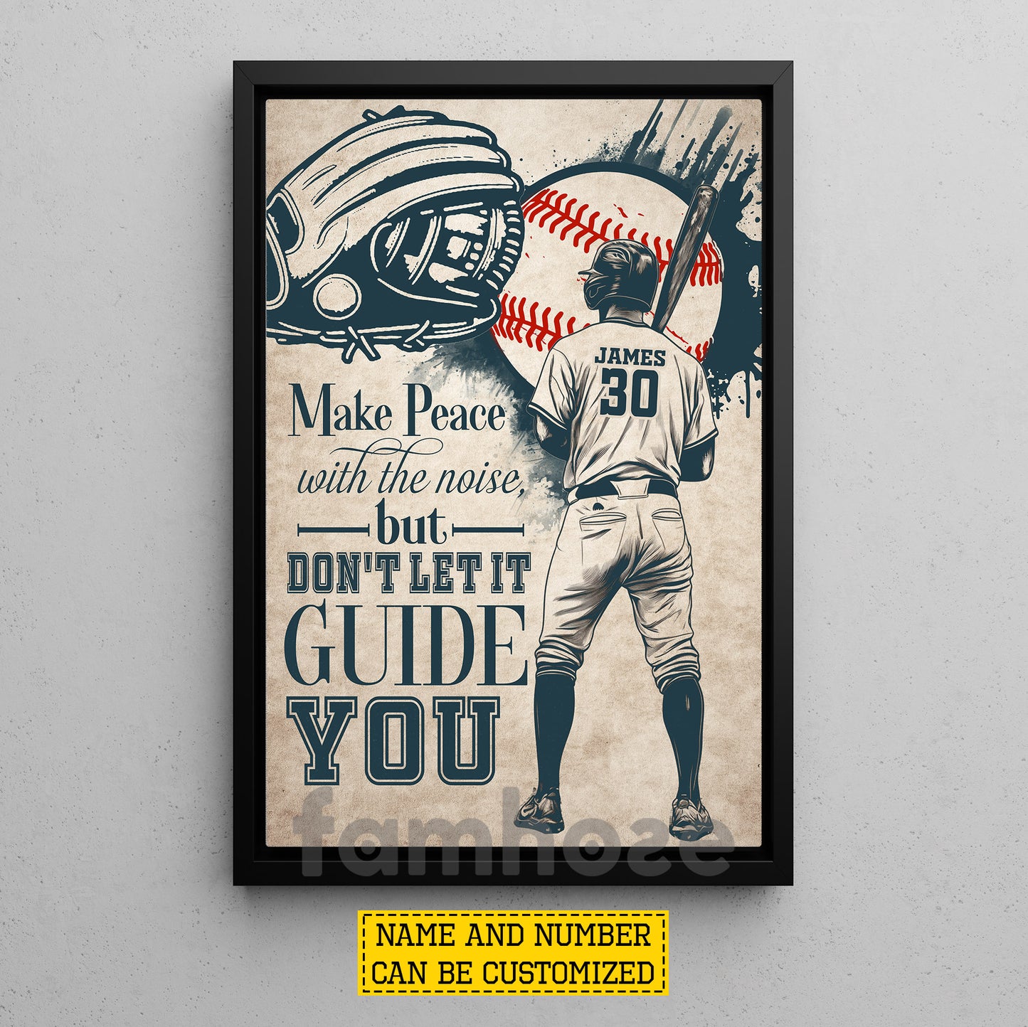Motivational Baseball Man Canvas Painting, Make Peace With The Noise Sport Wall Art Decor, Poster Gift For Baseball Lovers