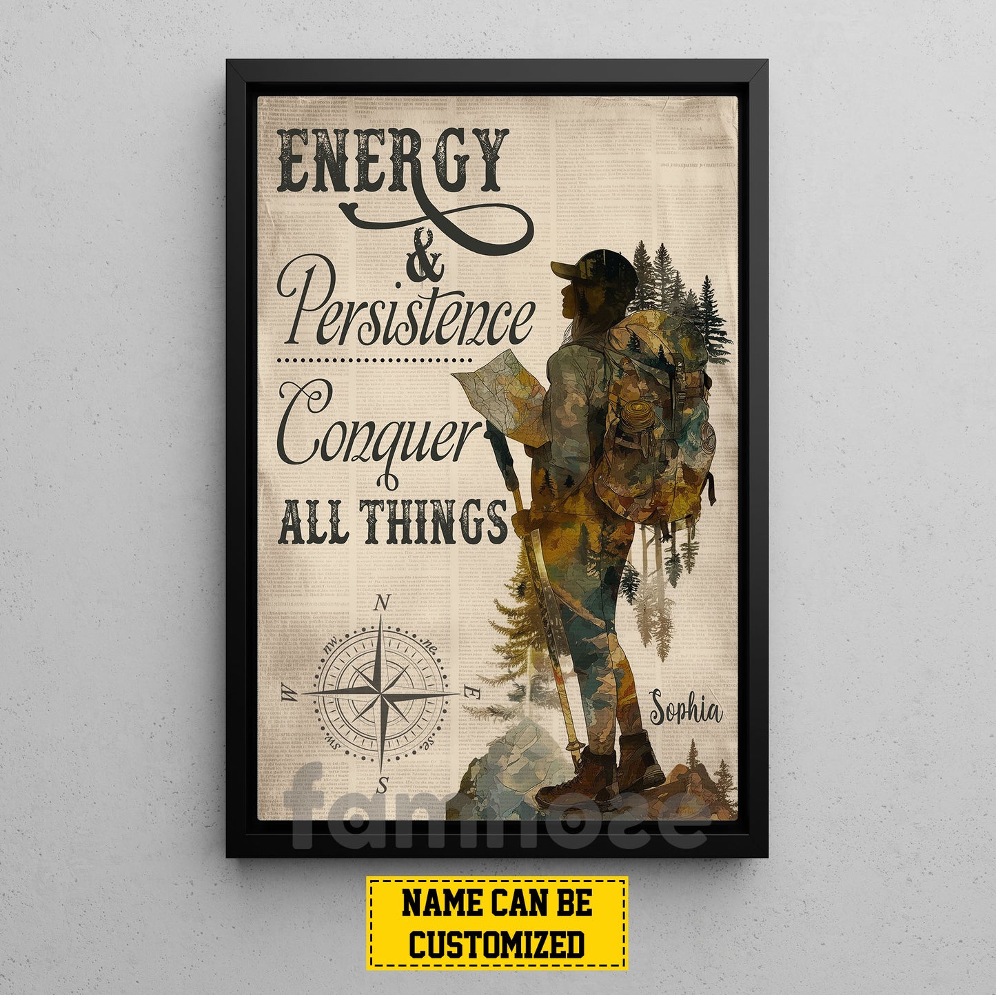 Motivational Personalized Hiking Woman Canvas Painting, Enery & Persistence Wall Art Decor, Poster Gift For Hiking Lovers