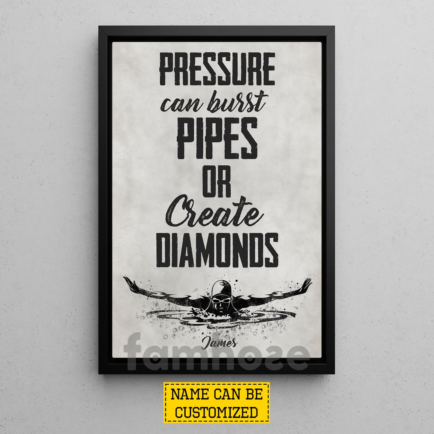 Motivational Personalized Swimming Can vas Painting, Pressure Can Burst Pipes Or Create Diamonds Sport Wall Art Decor, Poster Gift For Swimming Lovers