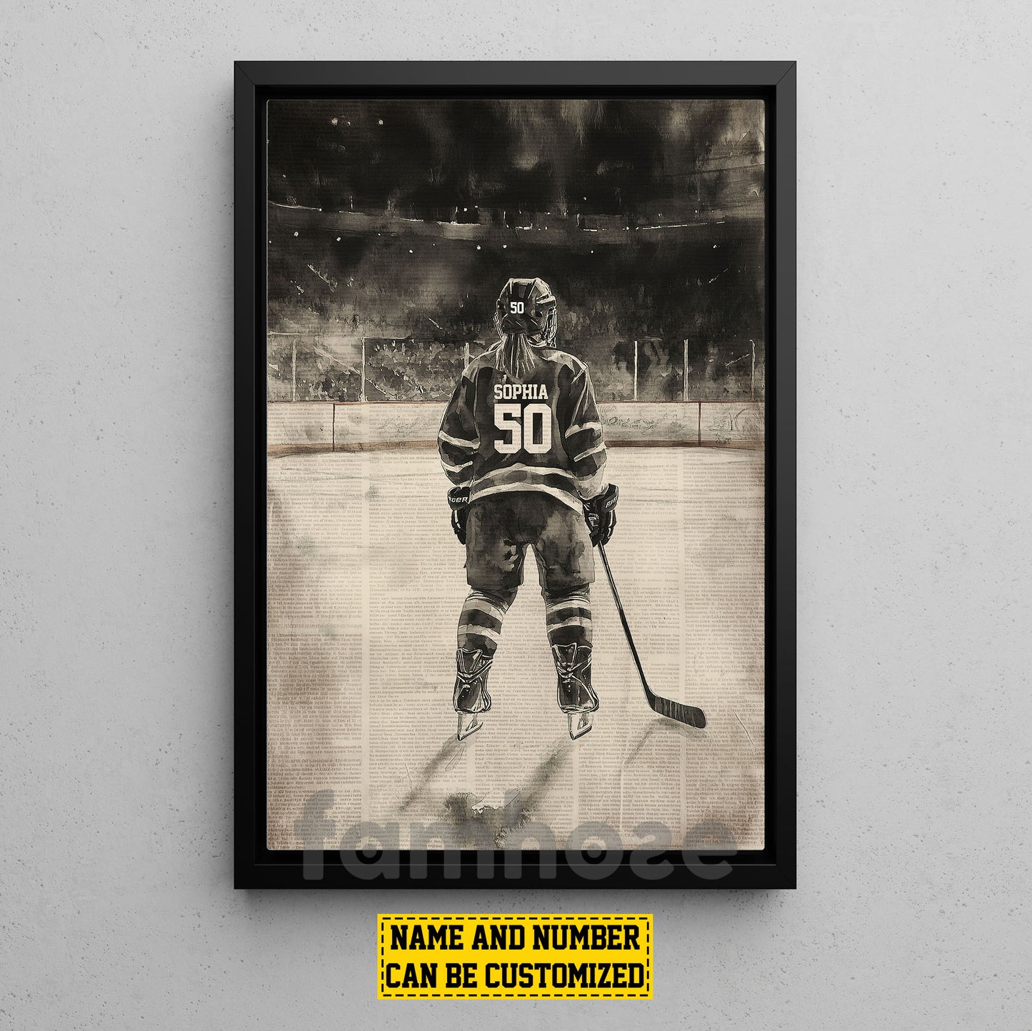 Personalized Hockey Kid Girl Canvas Painting, Hockey Player On Ice Wall Art Decor, Poster Gift For Hockey Lovers