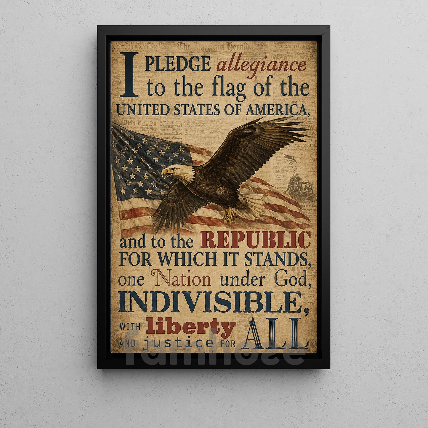July 4th Canvas Painting, I Pledge Allegiance To The Flag Of The United States Of America Wall Art Decor, Poster Independence Day Gift For American Lover