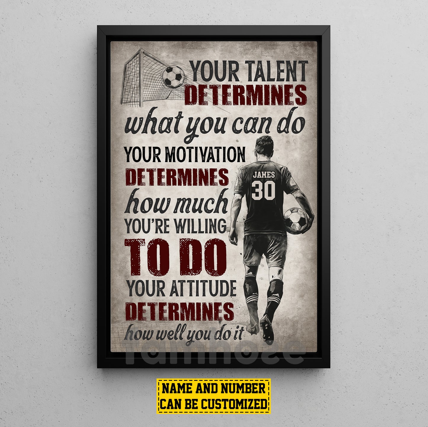 Motivational Personalized Soccer Man Canvas Painting, Your Talent Determines What You Can Do Sport Wall Art Decor, Poster Gift For Soccer Lover