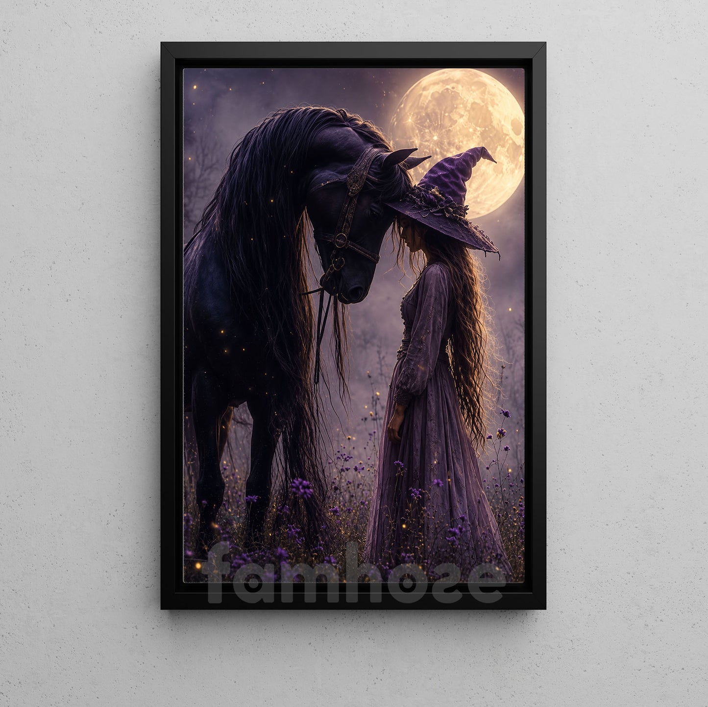 Halloween Witch And Black Horse Canvas Painting, Where Magic Meets The Wild Wall Art Decor, Spooky Season Poster Gift For Horse Girls