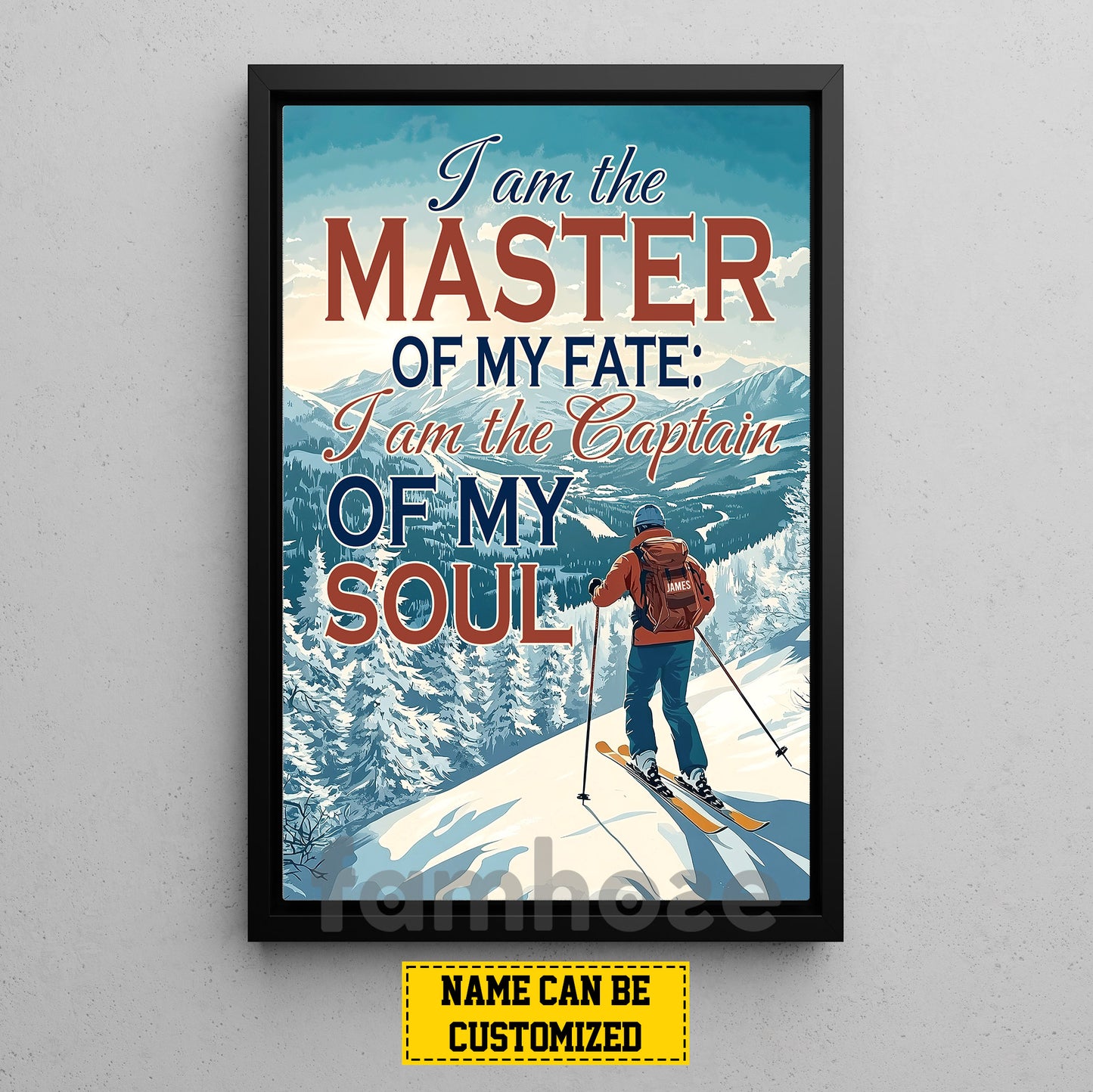 Personalized Skiing Man Canvas Painting, I Am The Master Of My Fate Wall Art Decor, Poster Gift For Skiing Lovers