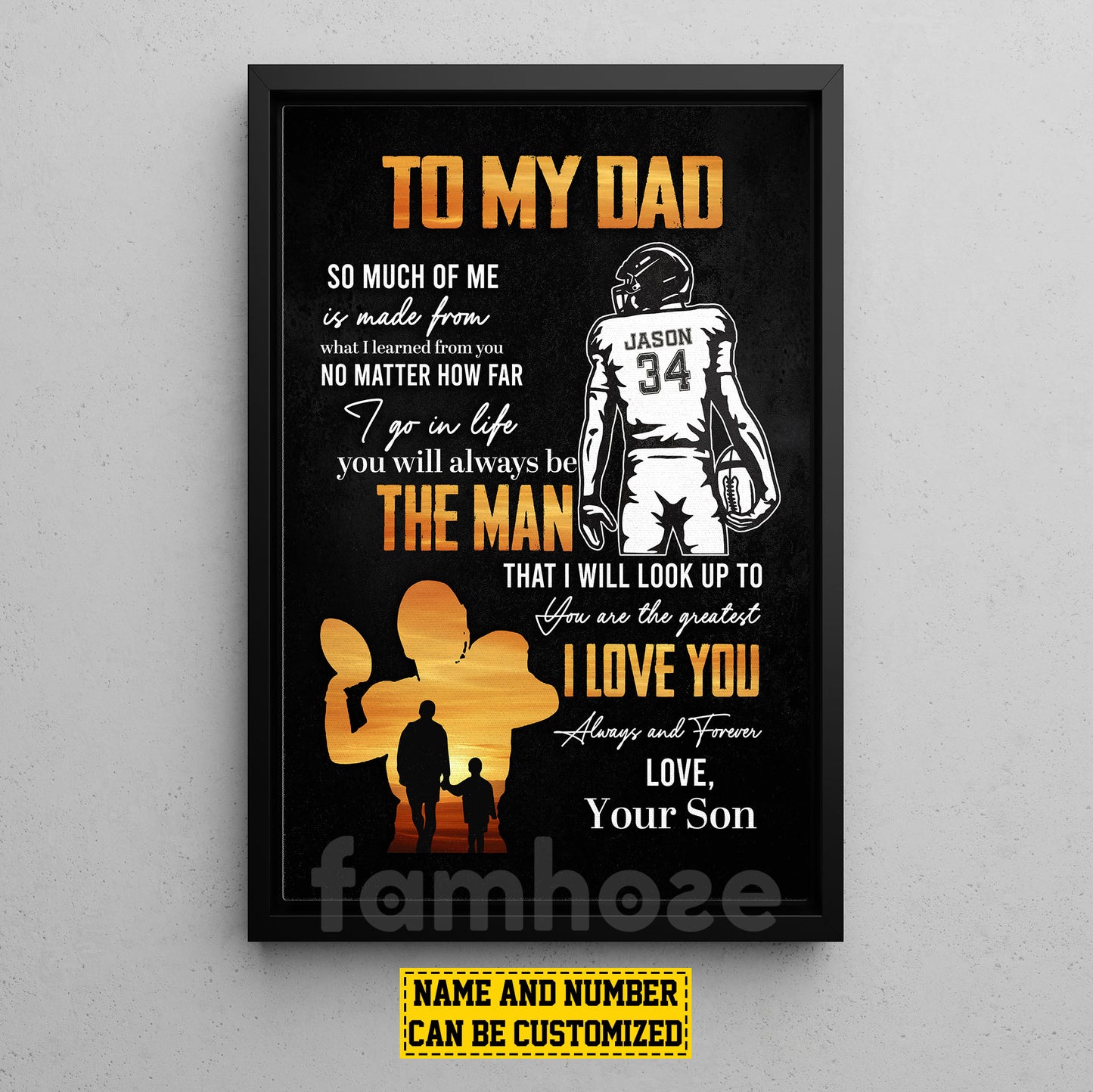 Personalized Football Dad Son Canvas Painting, To My Dad I Love You Wall Art Decor, Poster Father's Day Gift For Football Lovers