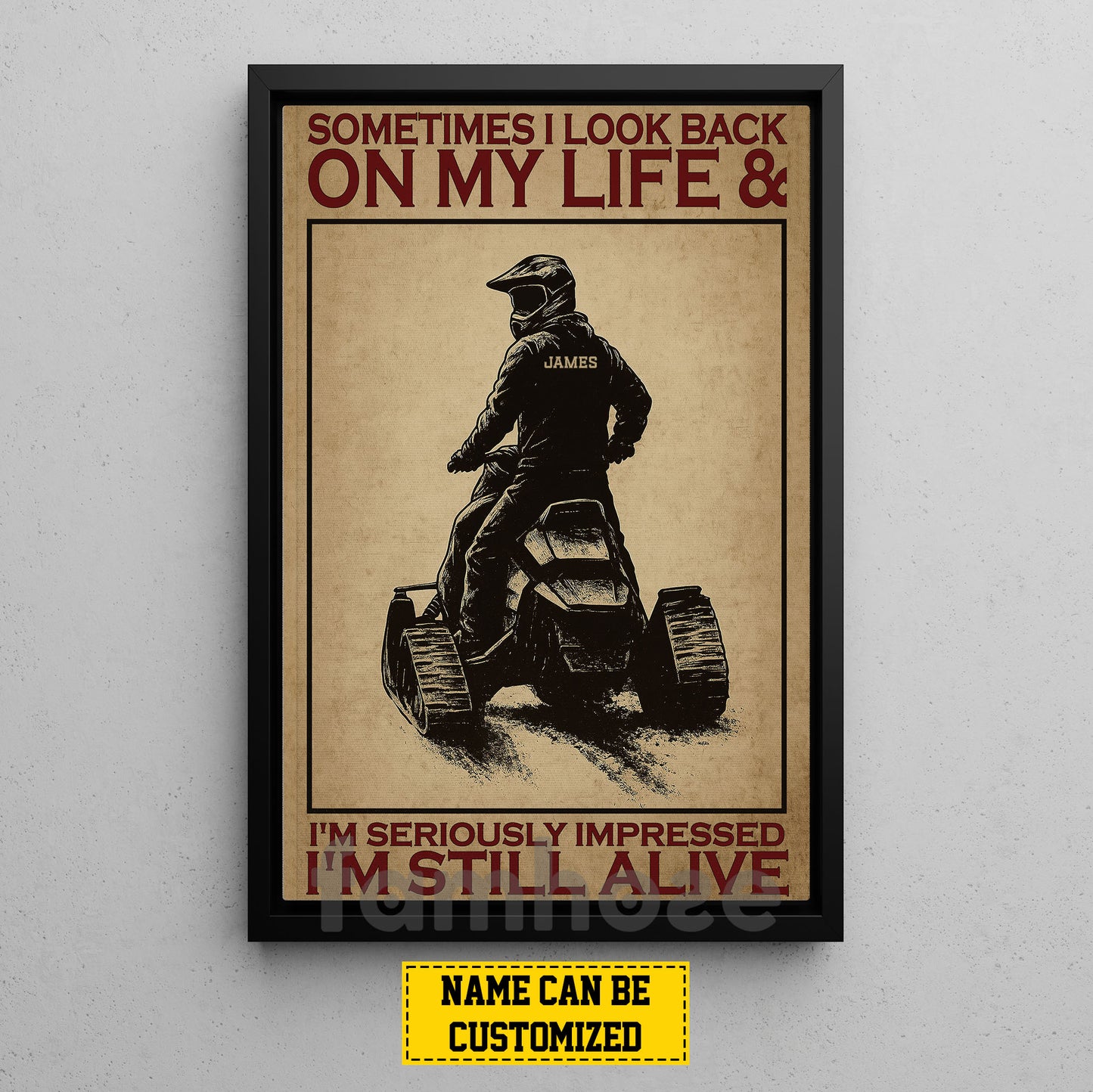 Funny Personalized Snowmobile Man Canvas Painting, I'm Still Alive Wall Art Decor, Poster Gift For Snowmobiling Lovers
