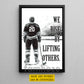Personalized Hockey Man Canvas Painting, We Rise By Lifting Others Sport Wall Art Decor, Poster Gift For Hockey Lover