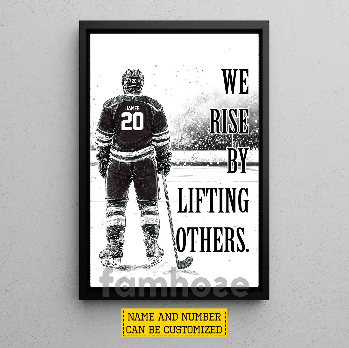 Personalized Hockey Man Canvas Painting, We Rise By Lifting Others Sport Wall Art Decor, Poster Gift For Hockey Lover