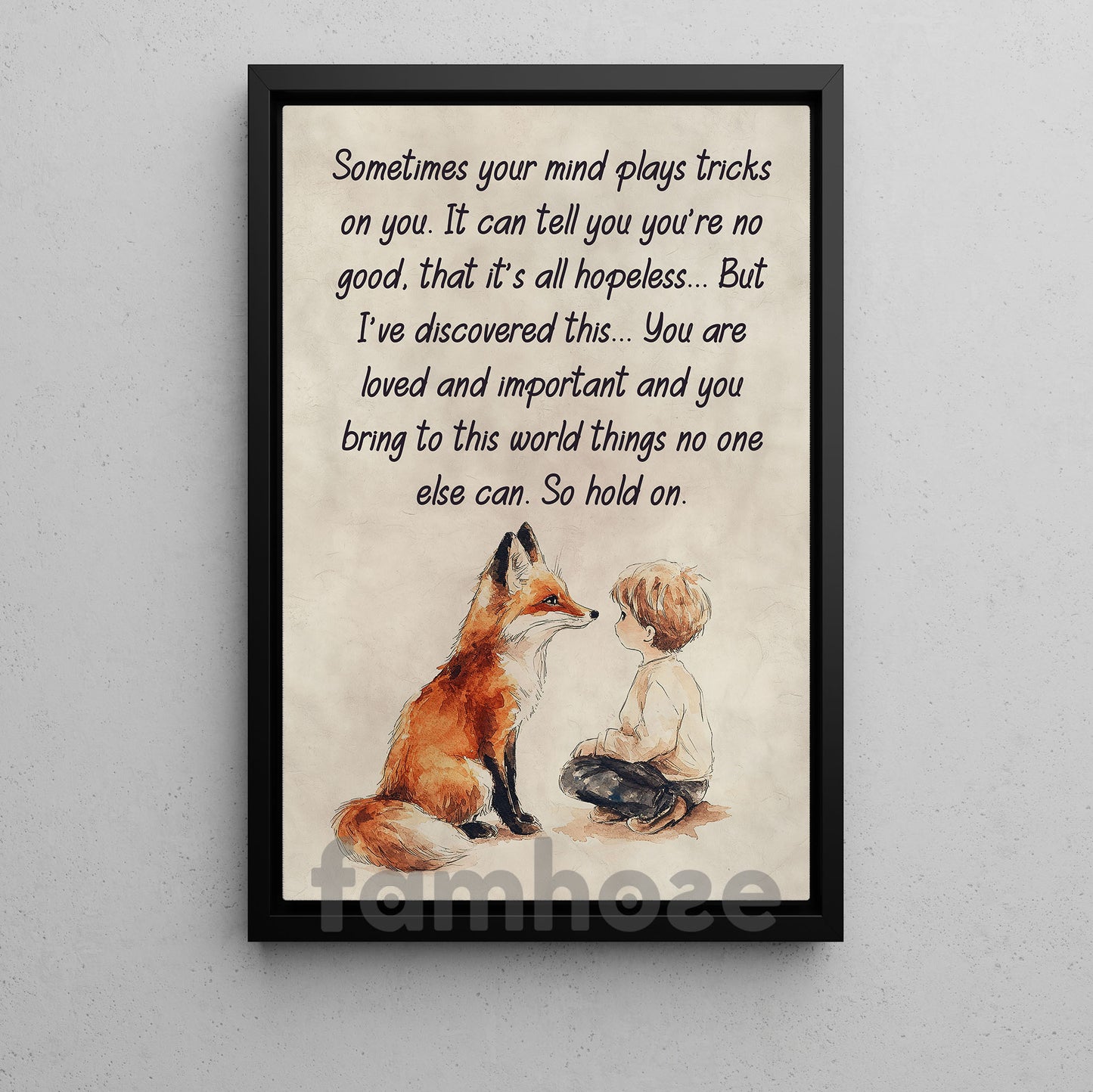 Quote Boy And Fox Canvas Painting, Sometimes Your Mind Plays Tricks On You Wall Art Decor, Inspirational Quotes Poster Gift To Decor House Or Office