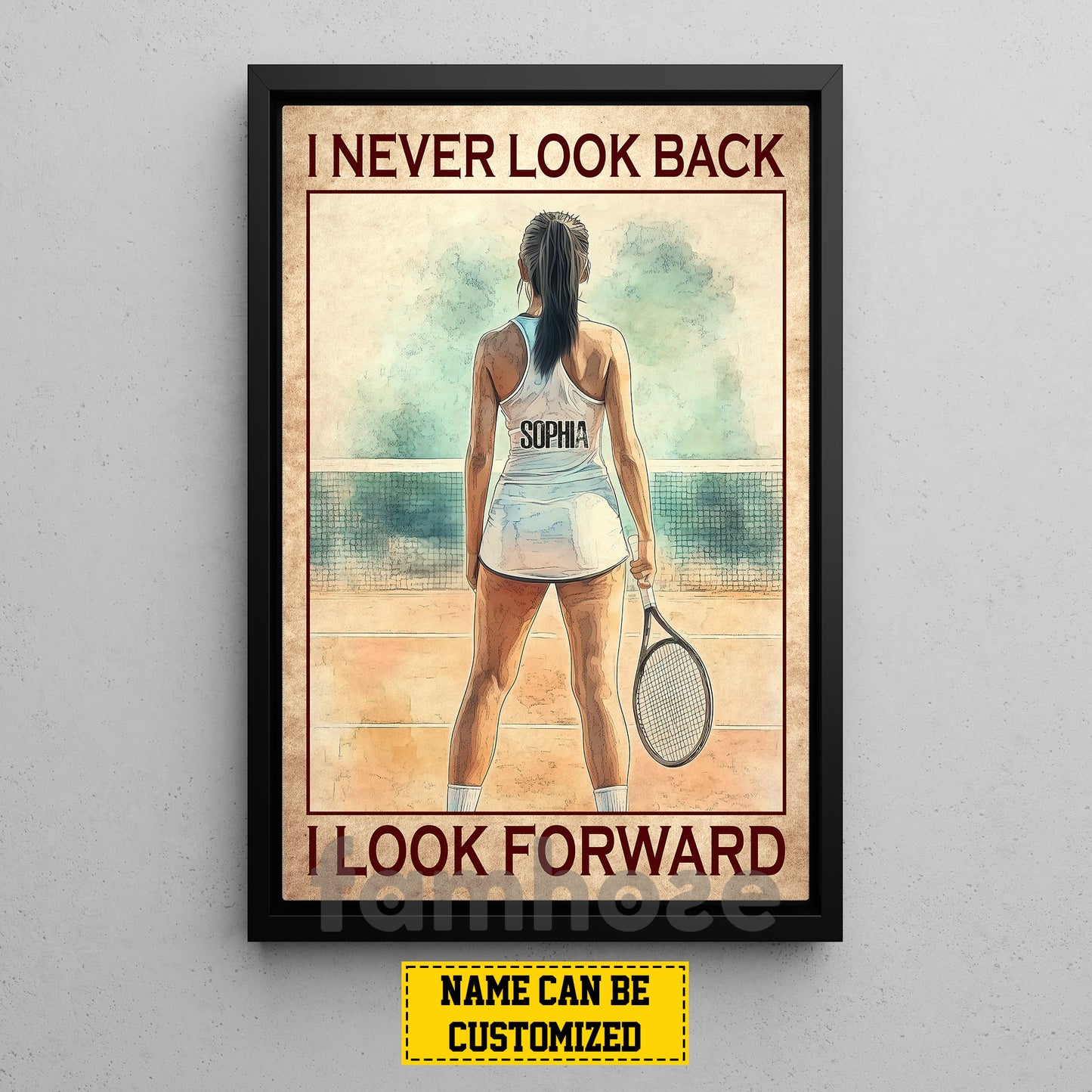 Personalized Tennis Woman Canvas Painting, I Never Look Back I Look Forward Sport Wall Art Decor, Poster Gift For Tennis Lovers