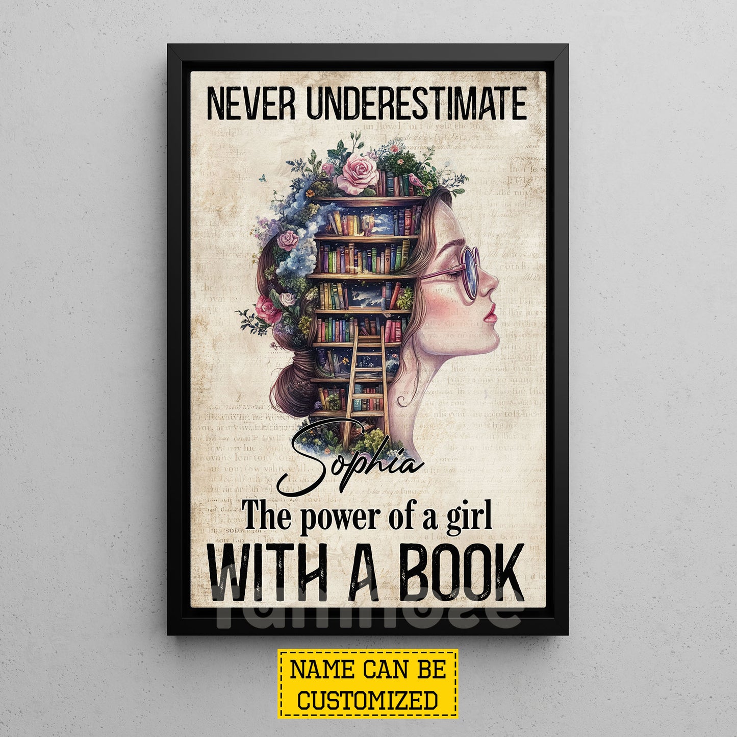 Personalized Book Girl Canvas Painting, Never Underestimate The Power Of A Girl Wall Art Decor, Poster Gift For Reading Lovers