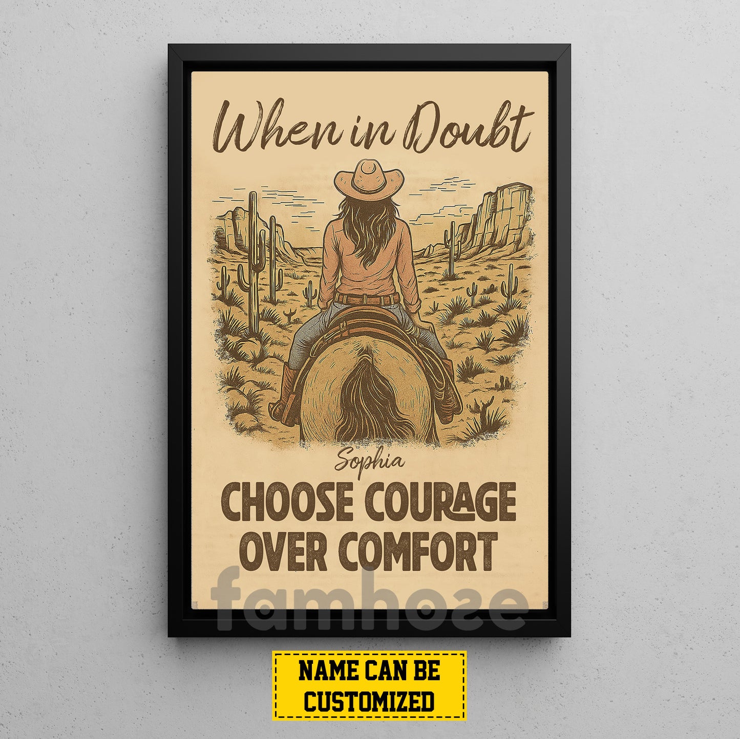 Motivational Personalized Cowgirl Canvas Painting, When In Doubt Inspirational Quotes Wall Art Decor, Poster Gift For Cowgirl