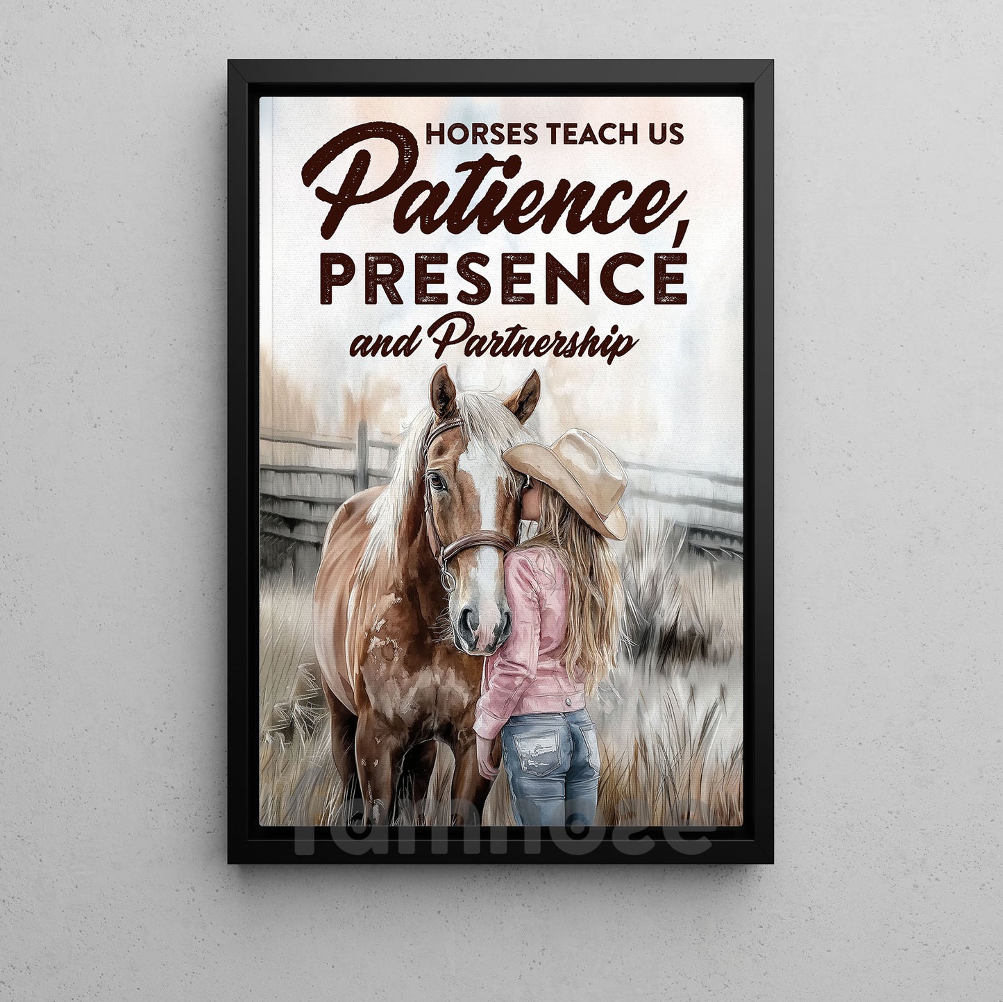 Horse Riding Girl Canvas Painting, Horses Teach Us Patience Presence And Partnership Wall Art Decor, Poster Gift For Horse Girl