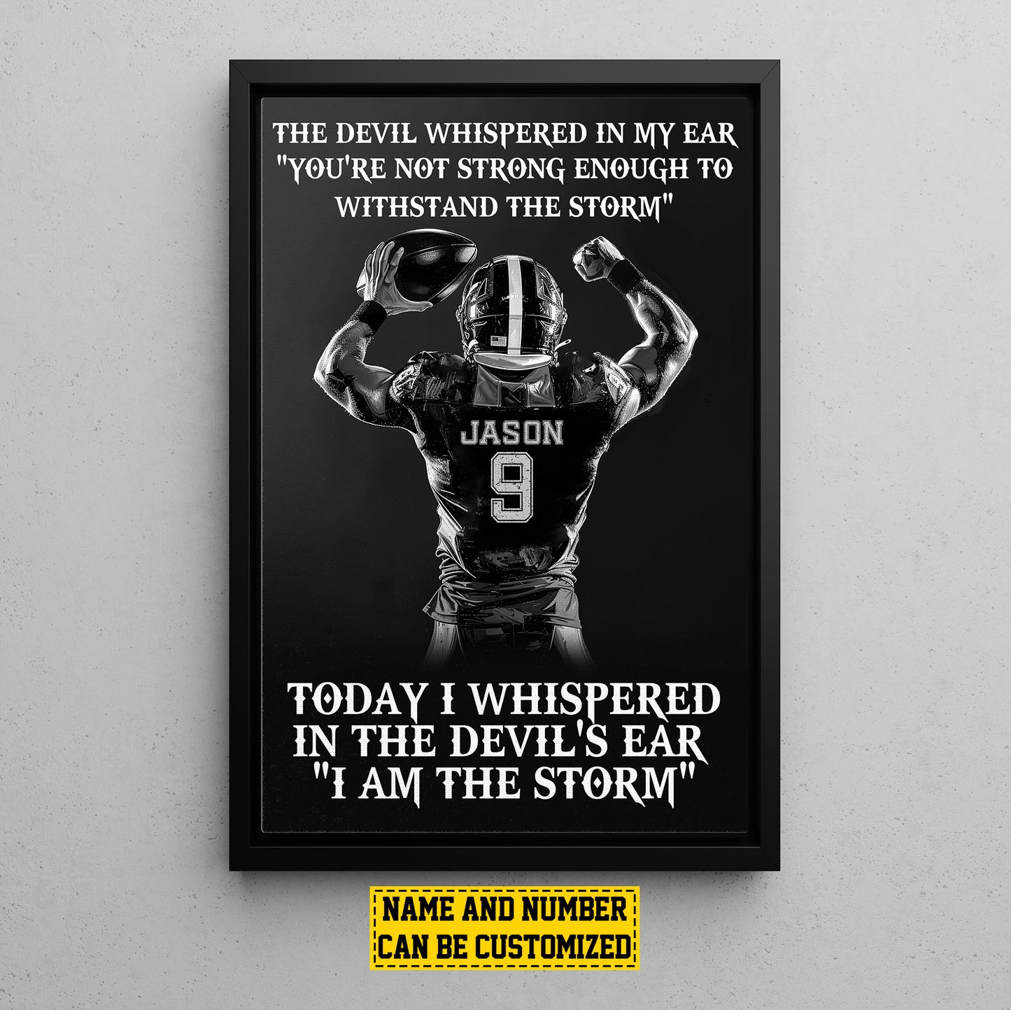 Personalized Motivational Football Canvas Painting, I Am The Storm, Sports Quotes Wall Art Decor, Poster Gift For Football Lovers, Football Boys