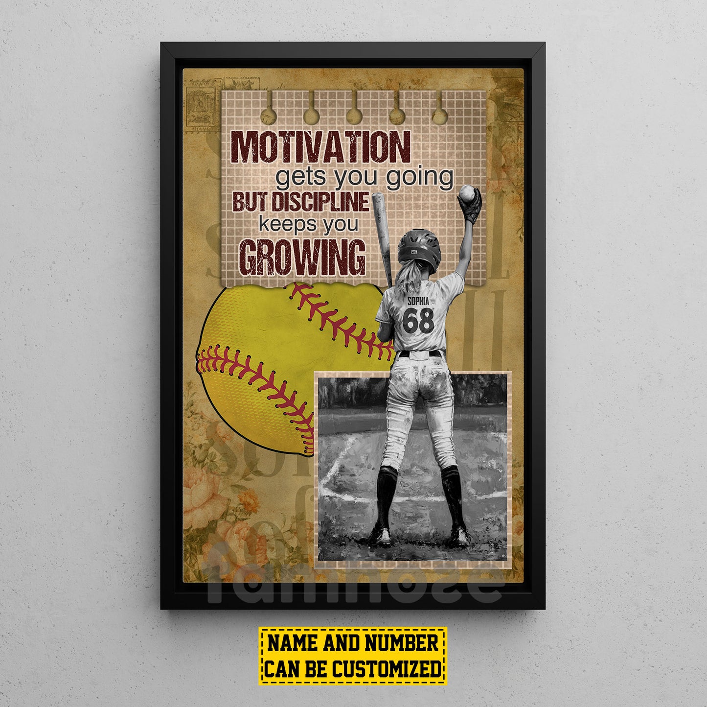 Personalized Softball Woman Canvas Painting, Motivation Gets You Going Sport Wall Art Decor, Poster Gift For Softball Lovers