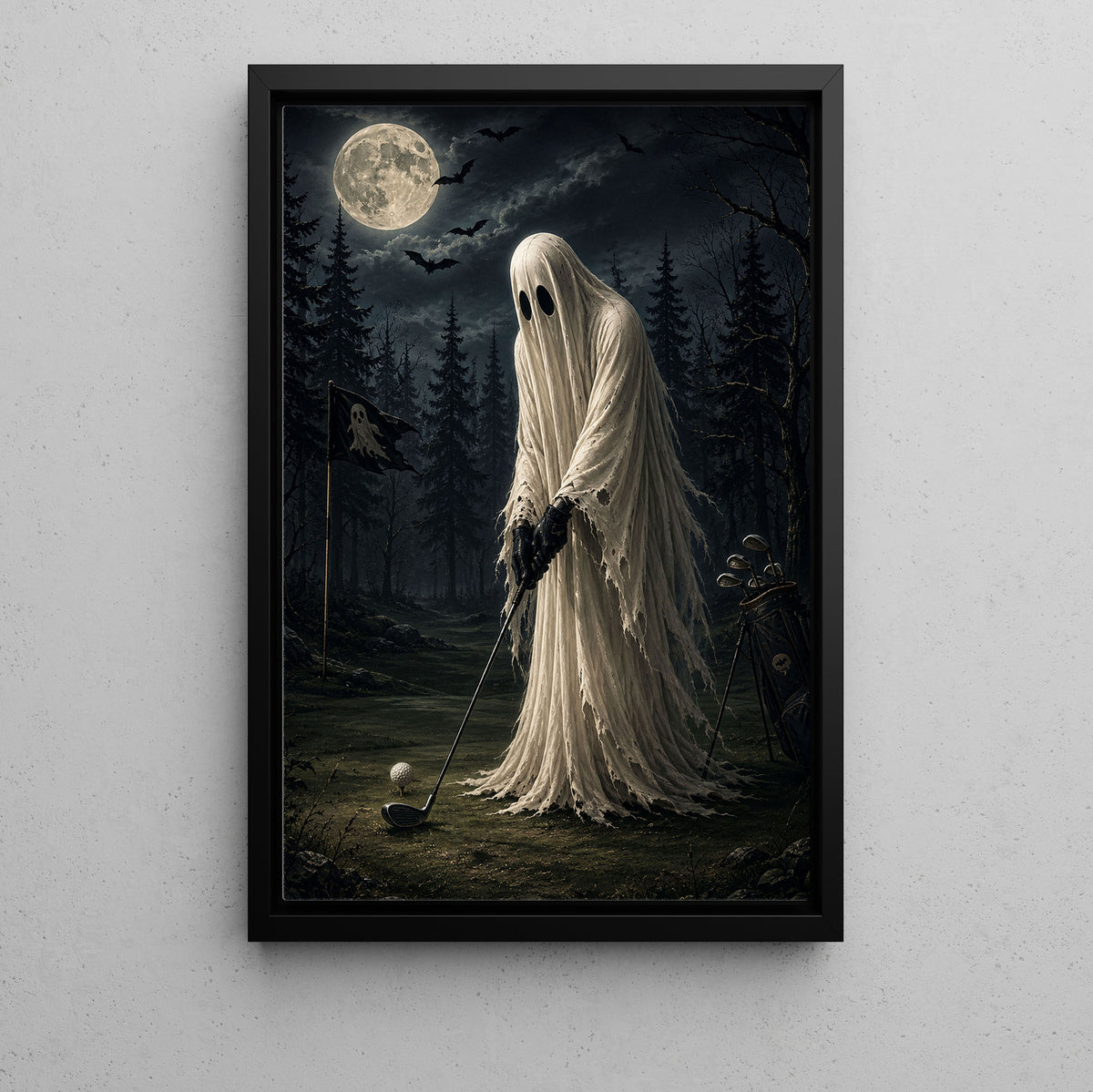 Halloween Ghost Golf Canvas Painting, Golfing After Death Wall Art Decor, Spooky Season Poster Gift For Golf Lover
