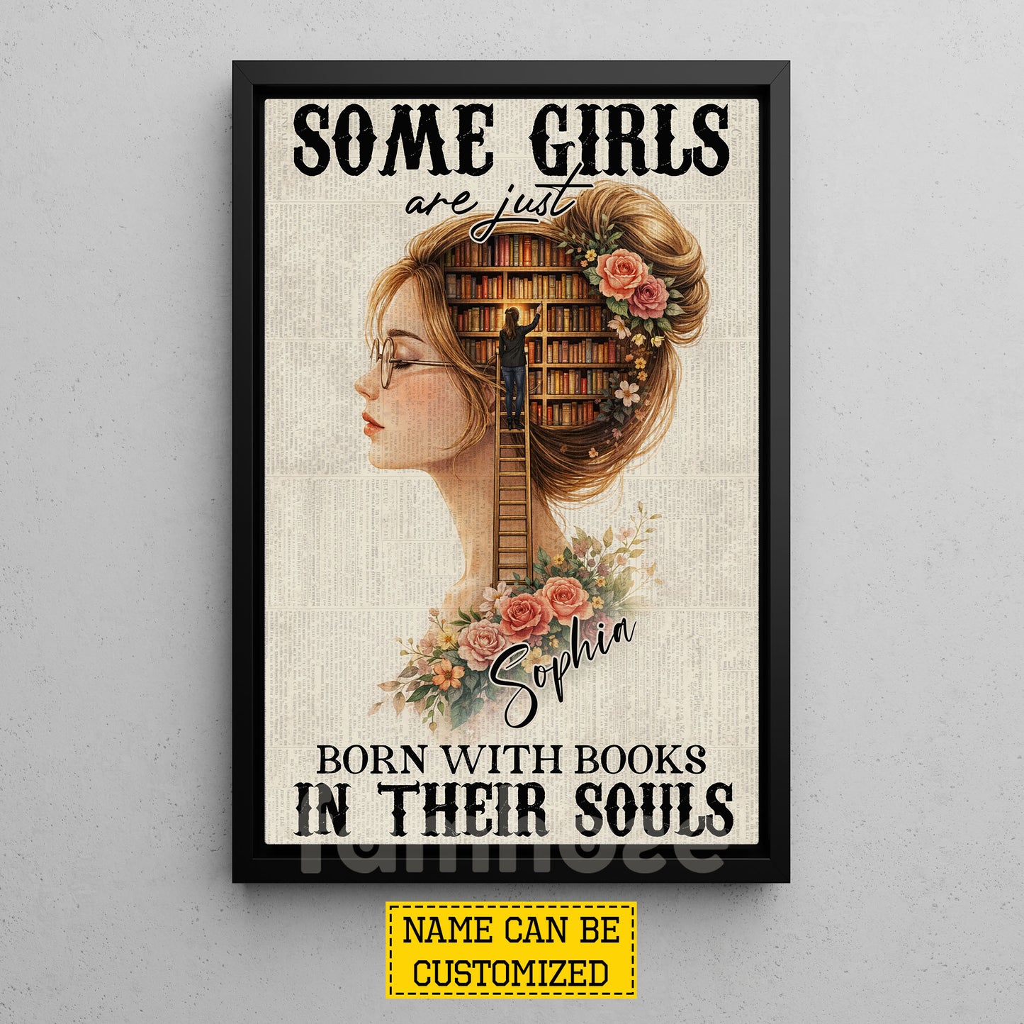 Personalized Book Girl Canvas Painting, Some Girls Are Just Born Wall Art Decor, Poster Gift For Reading Lovers