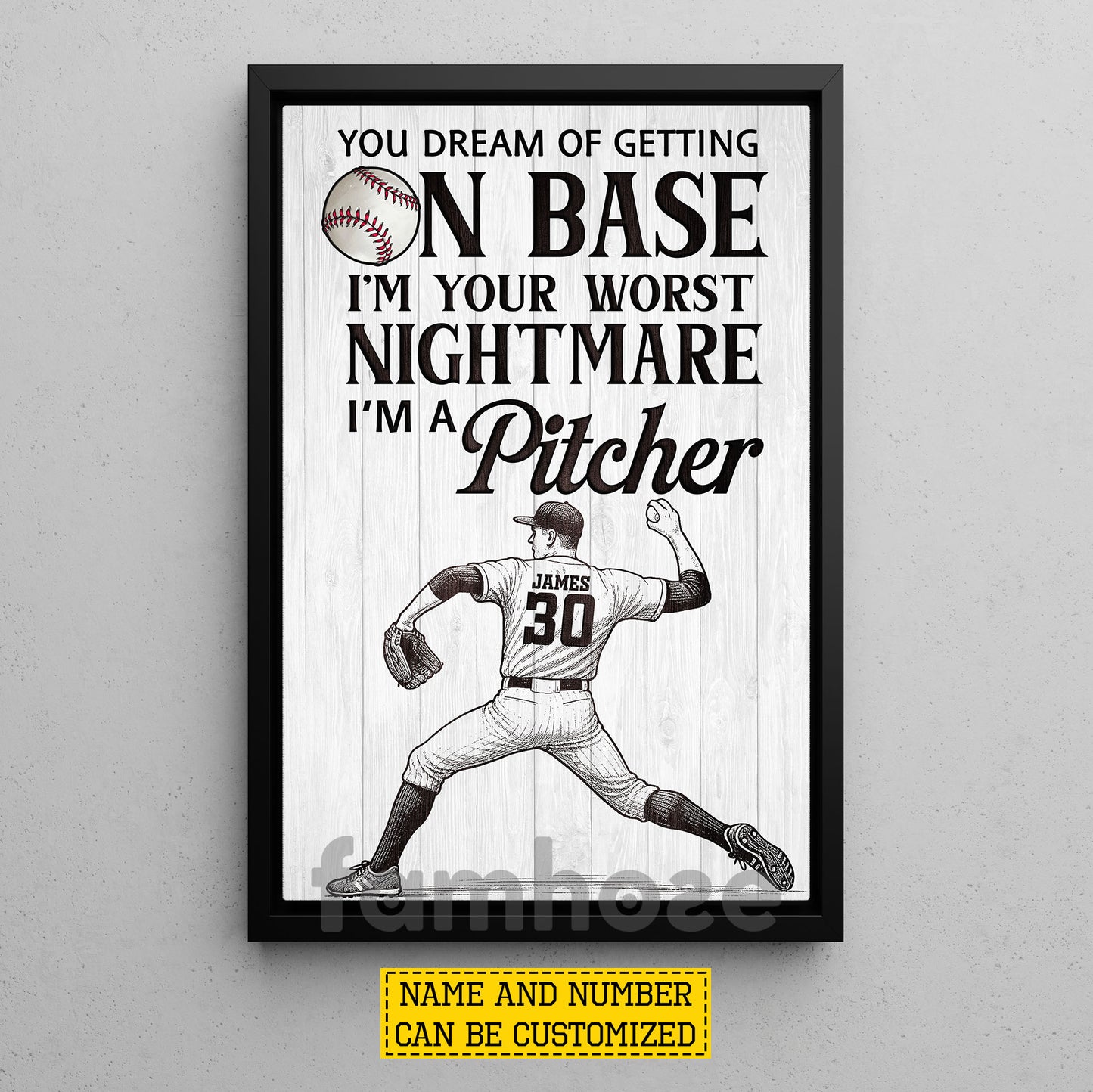 Personalized Baseball Pitcher Canvas Painting, You Dream Of Getting On Base Sport Wall Art Decor, Poster Gift For Baseball Lover